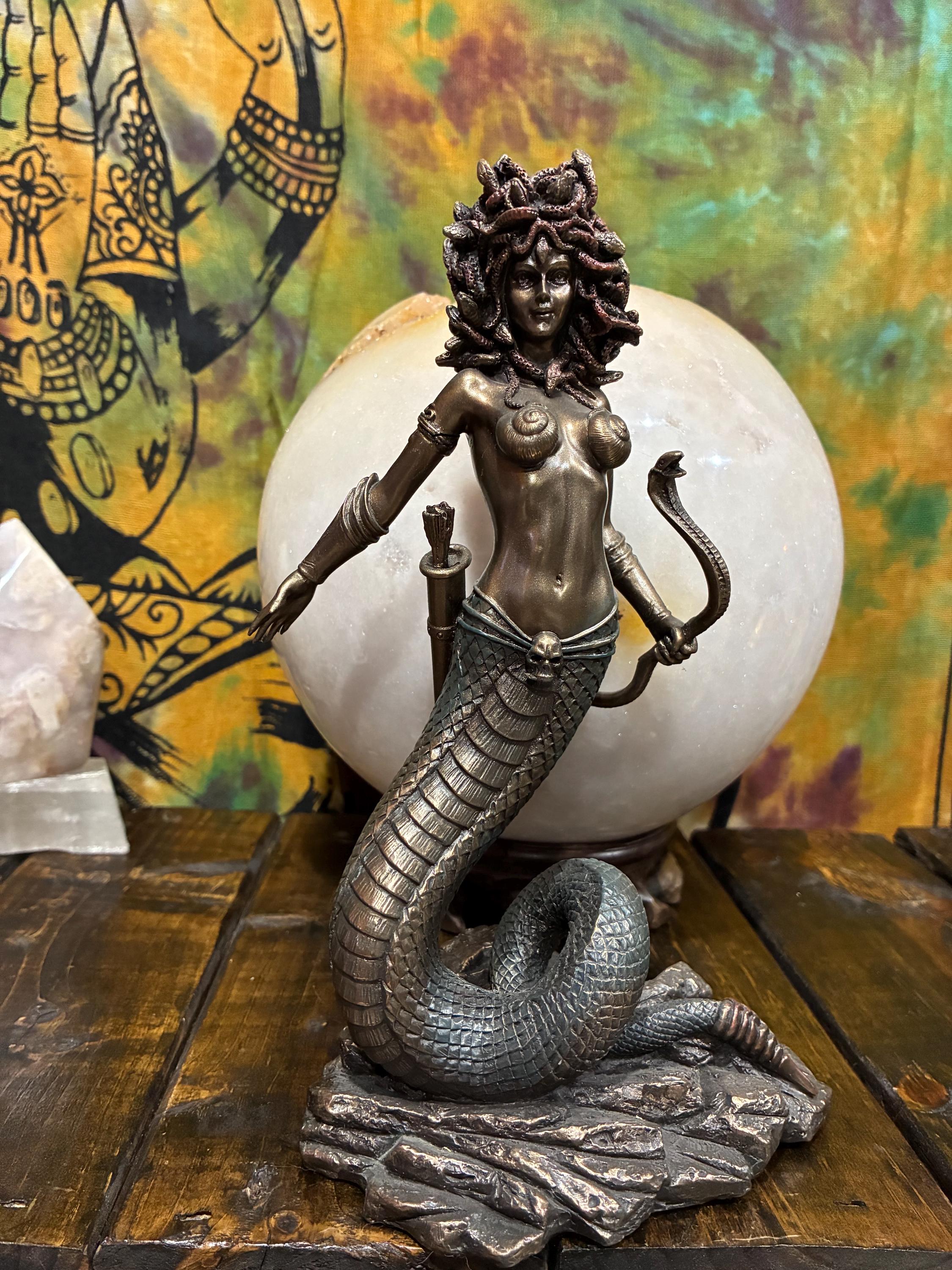 Bronze Cast Resin Medusa Statue | Greek Mythology Gorgon Figurine (8 3/4")