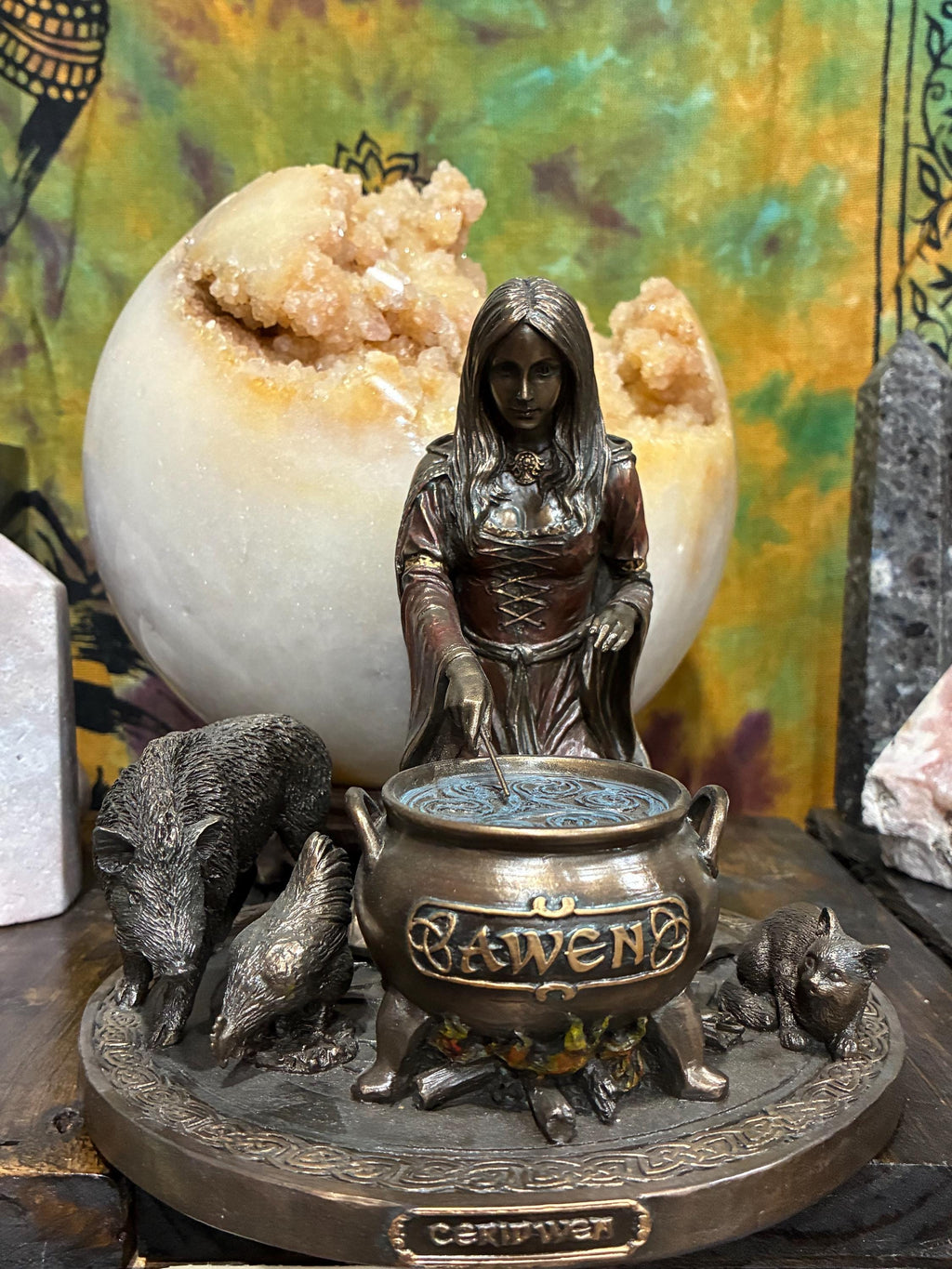 Ceridwen Statue - Welsh Goddess, Cauldron of Awen, Celtic Altar Decor