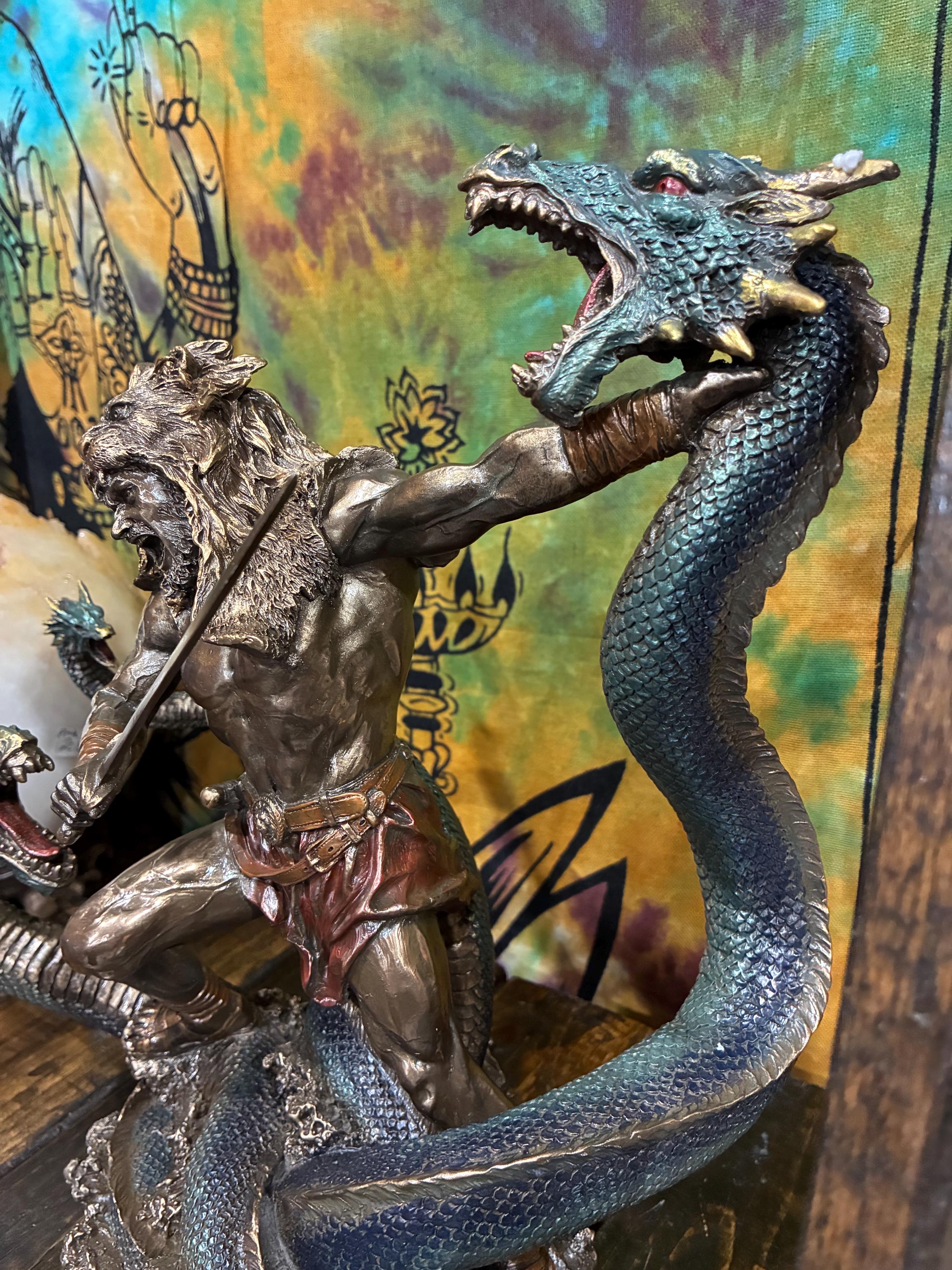 Hercules Statue 12 1/2 Inch | Greek Mythology Decor | Hercules vs Hydra Figurine | Heracles Statue | Strength Courage Gift