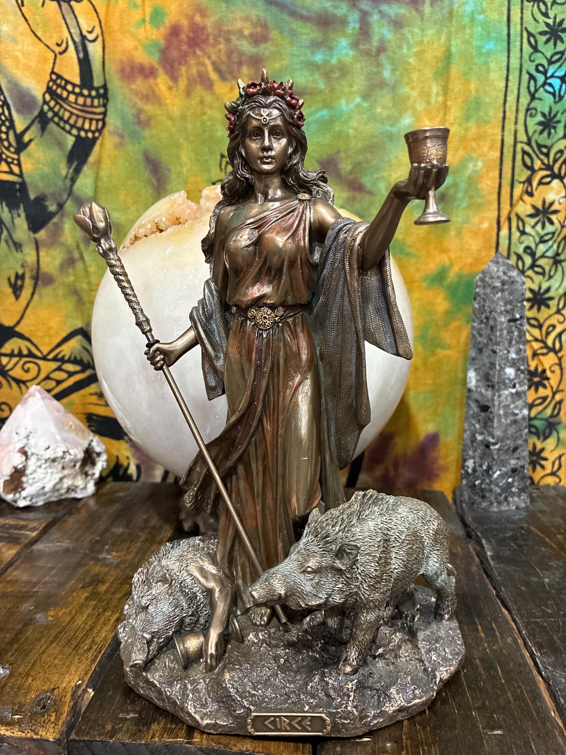 Circe Statue 9 3/8" Bronze Cast Resin | Greek Sorceress Altar Decor, Wand, Chalice