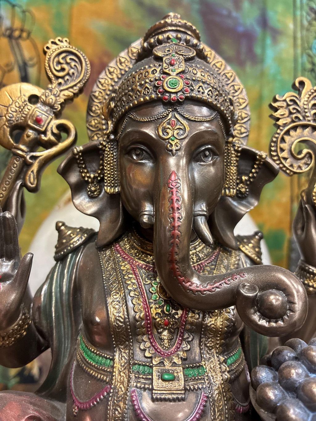 Ganesha Statue | Bronze Cast Resin Hindu Altar Decor, 9 7/8"