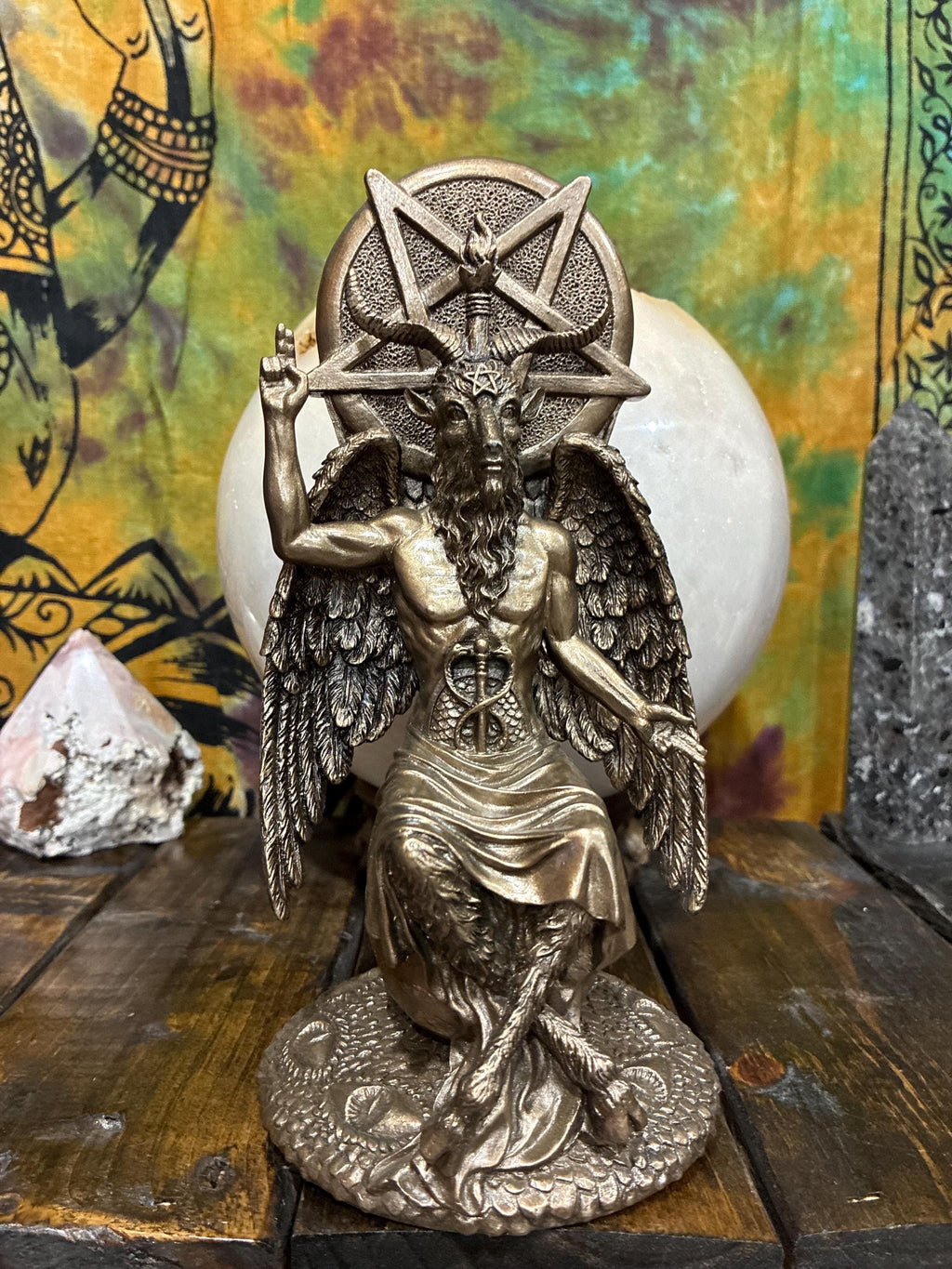 Baphomet Statue Bronze Cast Resin | Sabbatic Goat Altar Decor, Gothic Witchy Home (8 1/2")