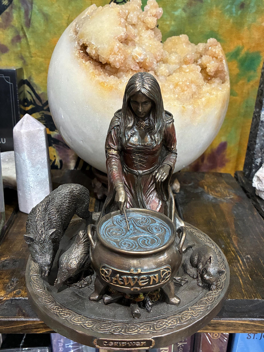 Ceridwen Statue - Welsh Goddess, Cauldron of Awen, Celtic Altar Decor