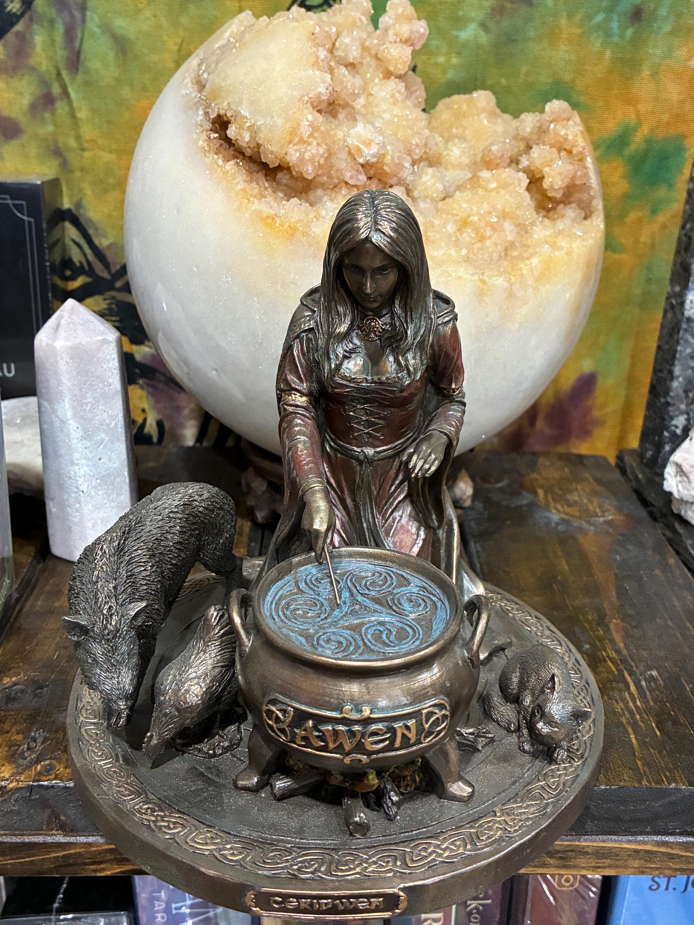 Ceridwen Statue - Welsh Goddess, Cauldron of Awen, Celtic Altar Decor