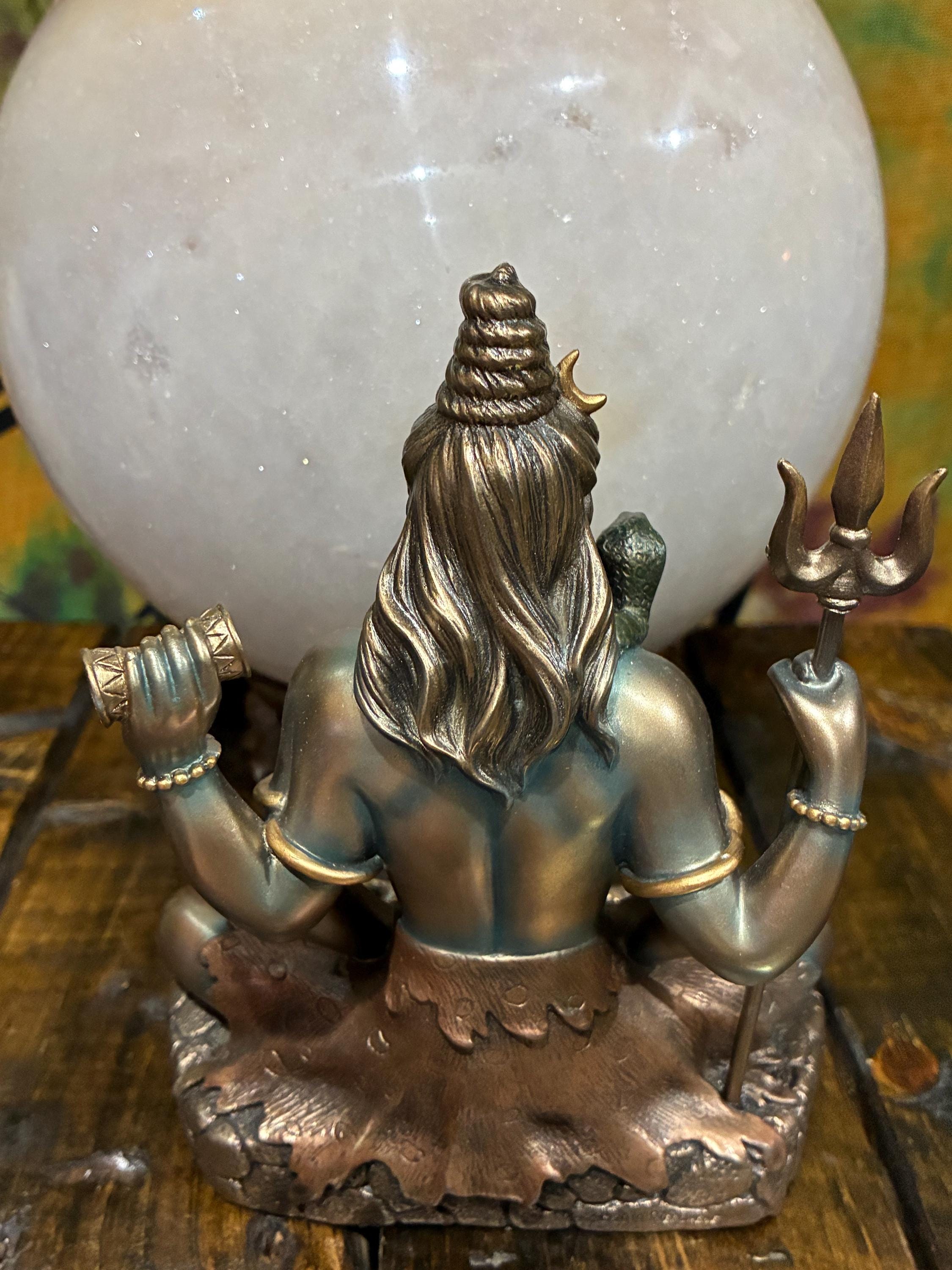 Shiva Statue — 6 1/4” (Meditation Pose) | Hindu Deity Altar Decor | Trident + Drum |
