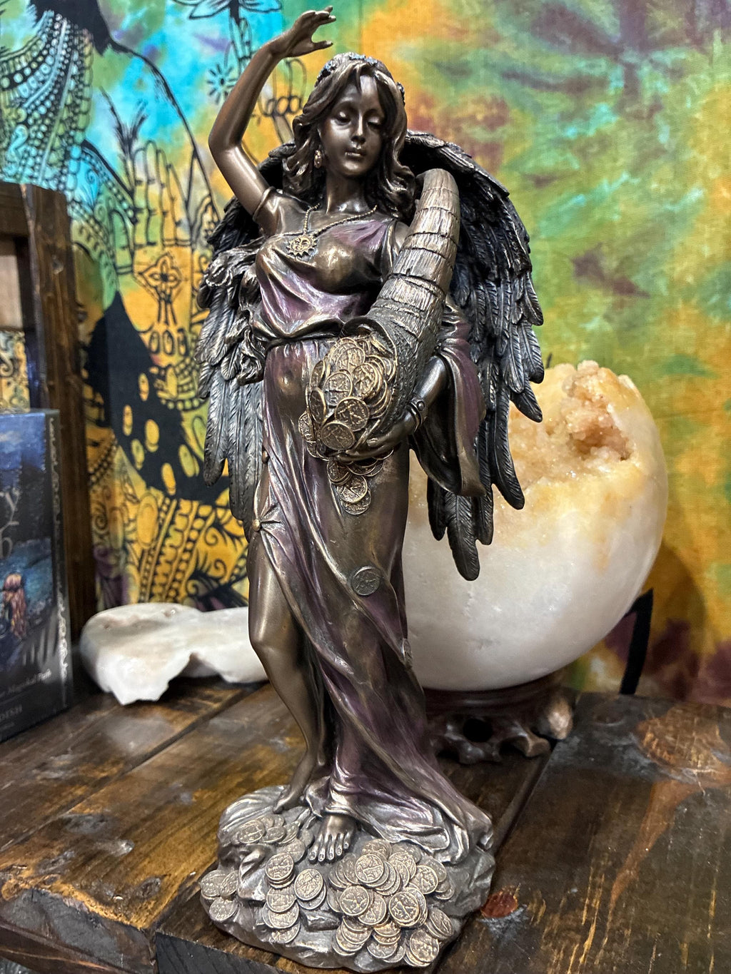 Fortuna Statue | Goddess of Luck Abundance & Prosperity | Cornucopia Money Coins | Pagan Altar Decor | Manifestation