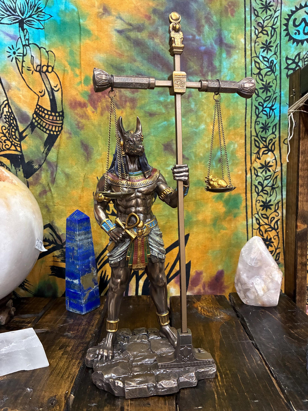 Bronze Cast Resin Anubis Statue | 13" Egyptian God Figurine, Guardian Altar Decor