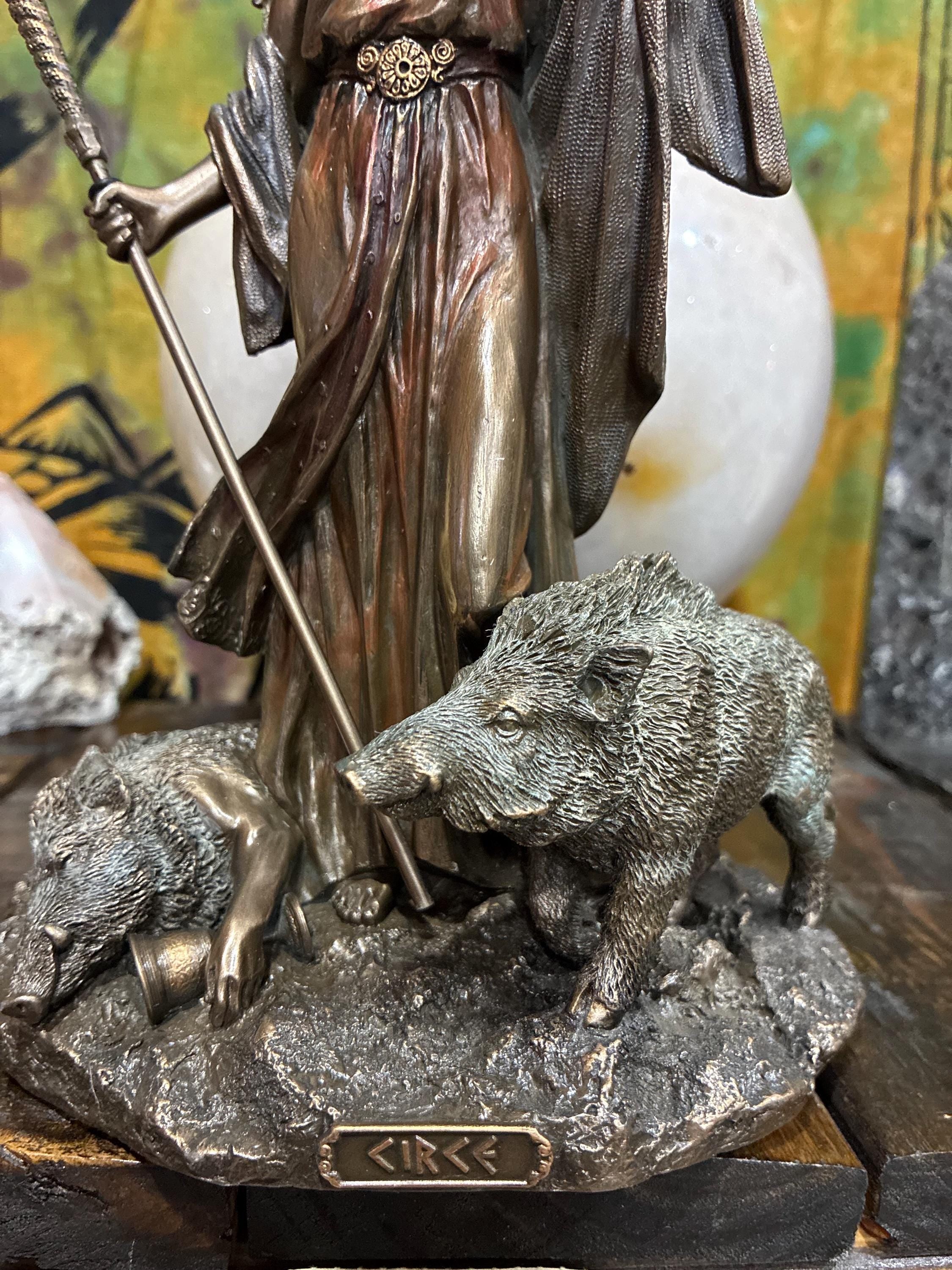 Circe Statue 9 3/8" Bronze Cast Resin | Greek Sorceress Altar Decor, Wand, Chalice