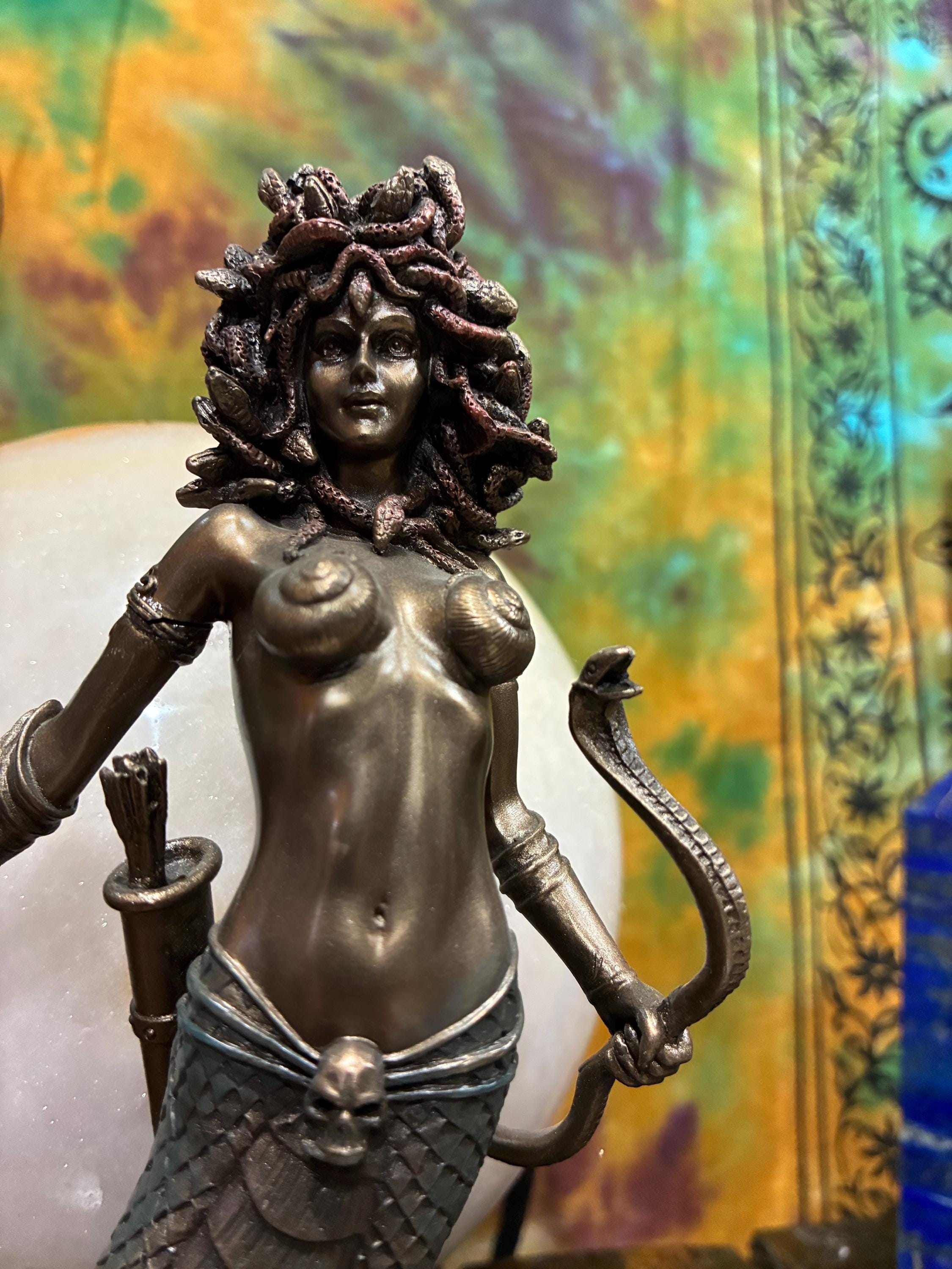 Bronze Cast Resin Medusa Statue | Greek Mythology Gorgon Figurine (8 3/4")
