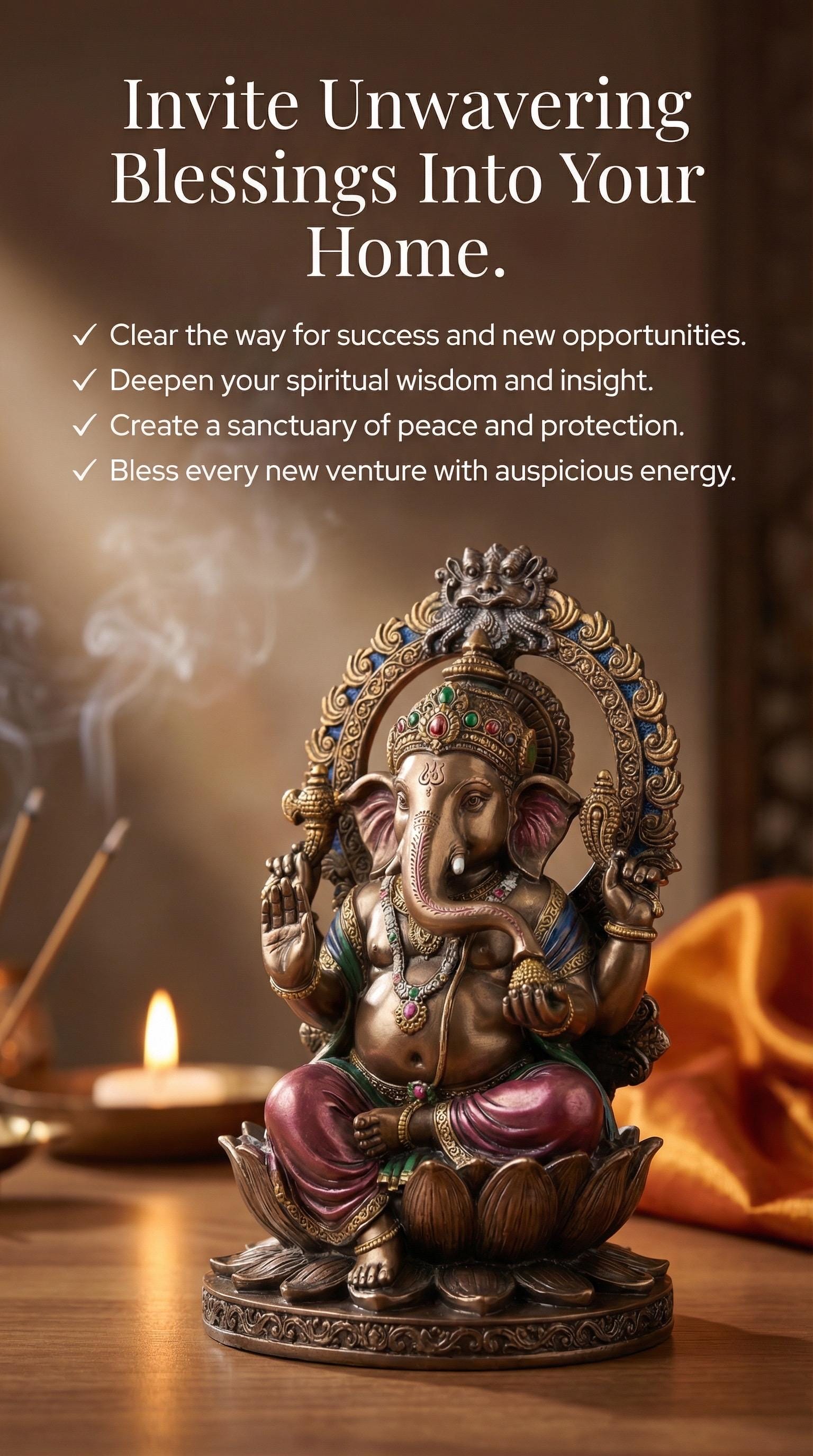 Ganesha Statue | Bronze Cast Resin, Lotus Base, Hindu Altar Decor