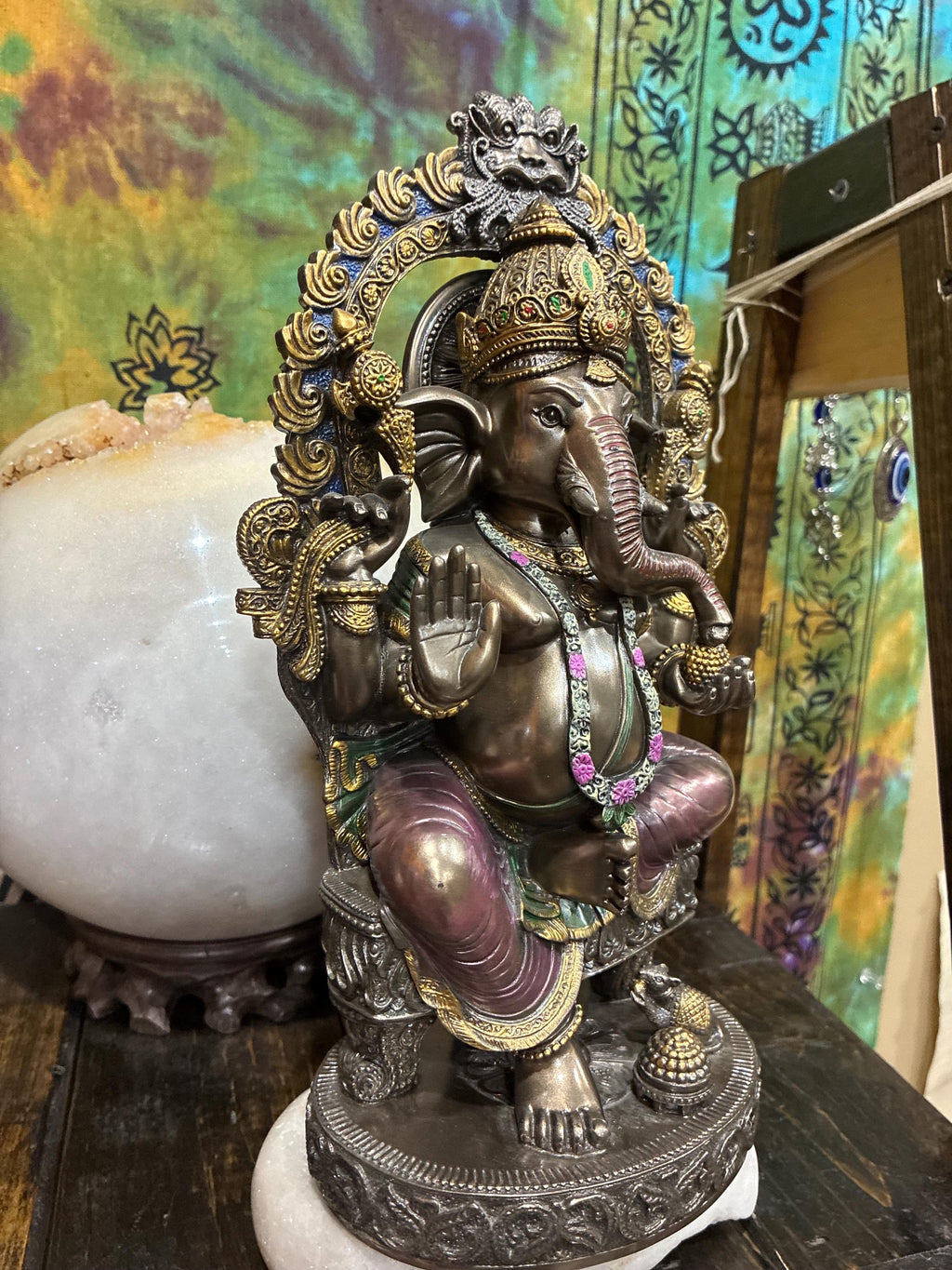 Ganesha Statue | Bronze Cast Resin, Lotus Base, Hindu Altar Decor