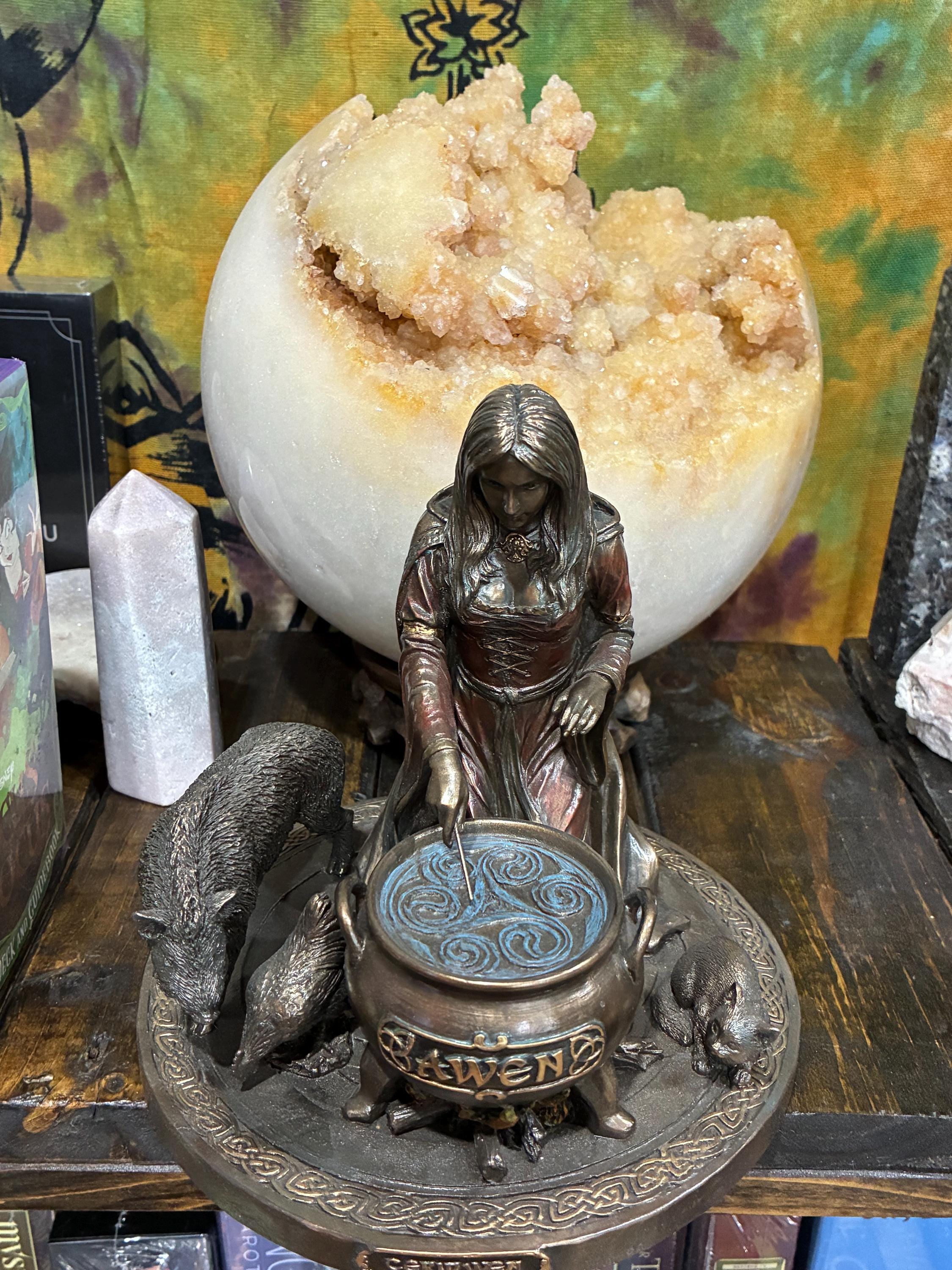 Ceridwen Statue - Welsh Goddess, Cauldron of Awen, Celtic Altar Decor