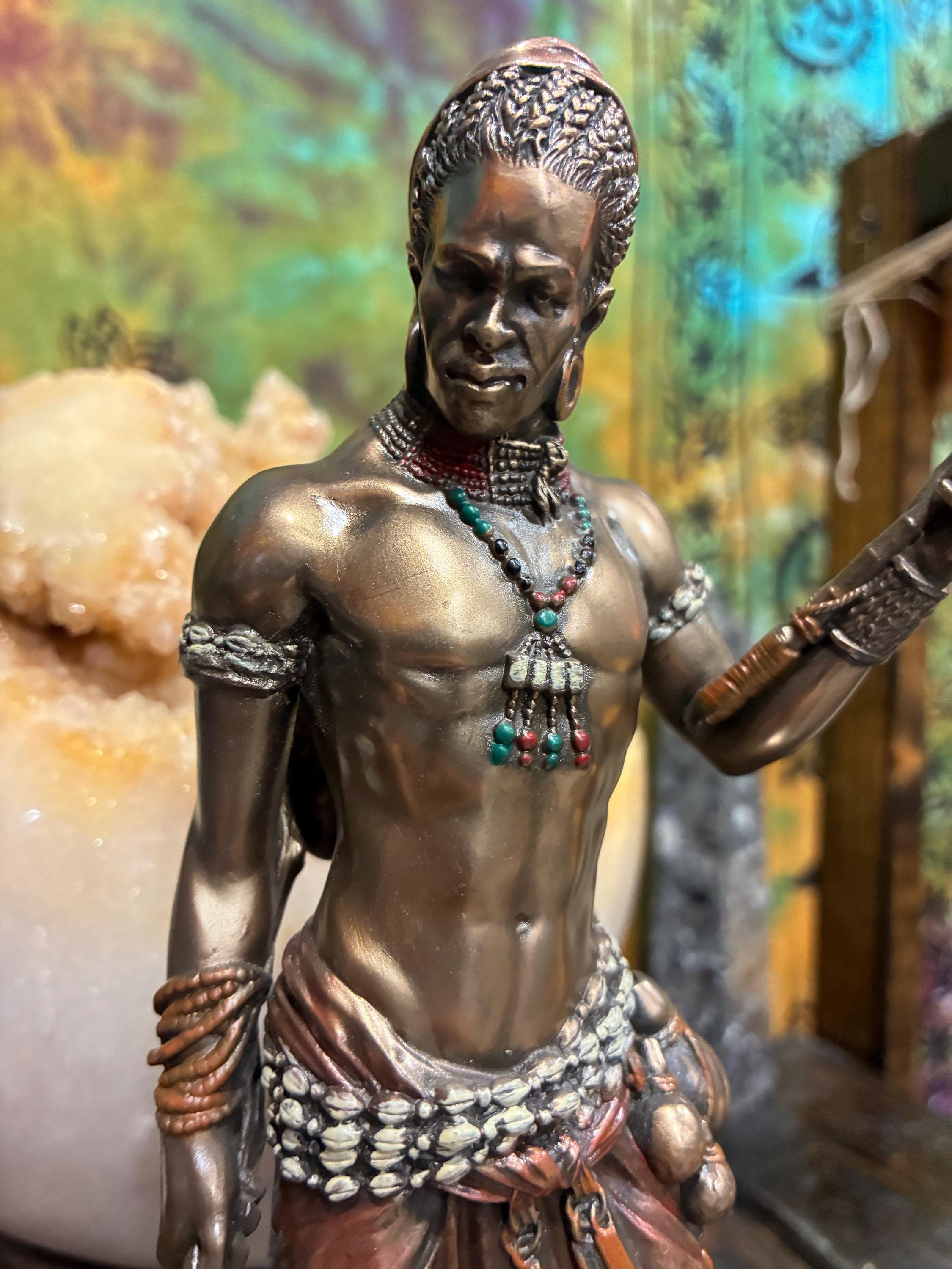 Eshu Statue | Bronze Finish Orisha, Yoruba Altar Decor (8 1/2 inch)