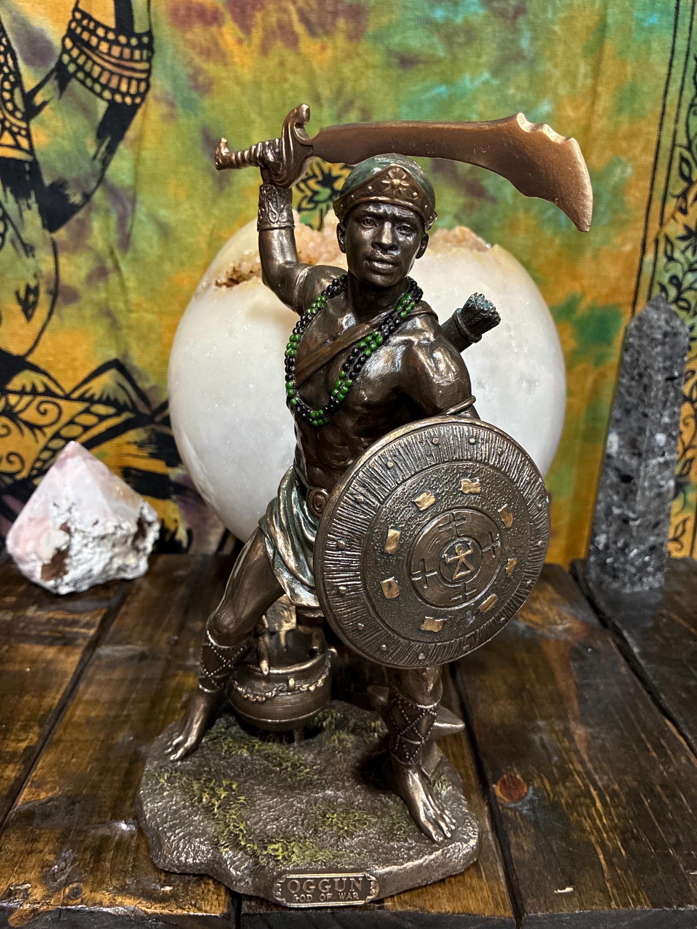 Orisha Ogun Statue 9.5" Bronze Cast Resin Warrior Protector (Altar Decor)