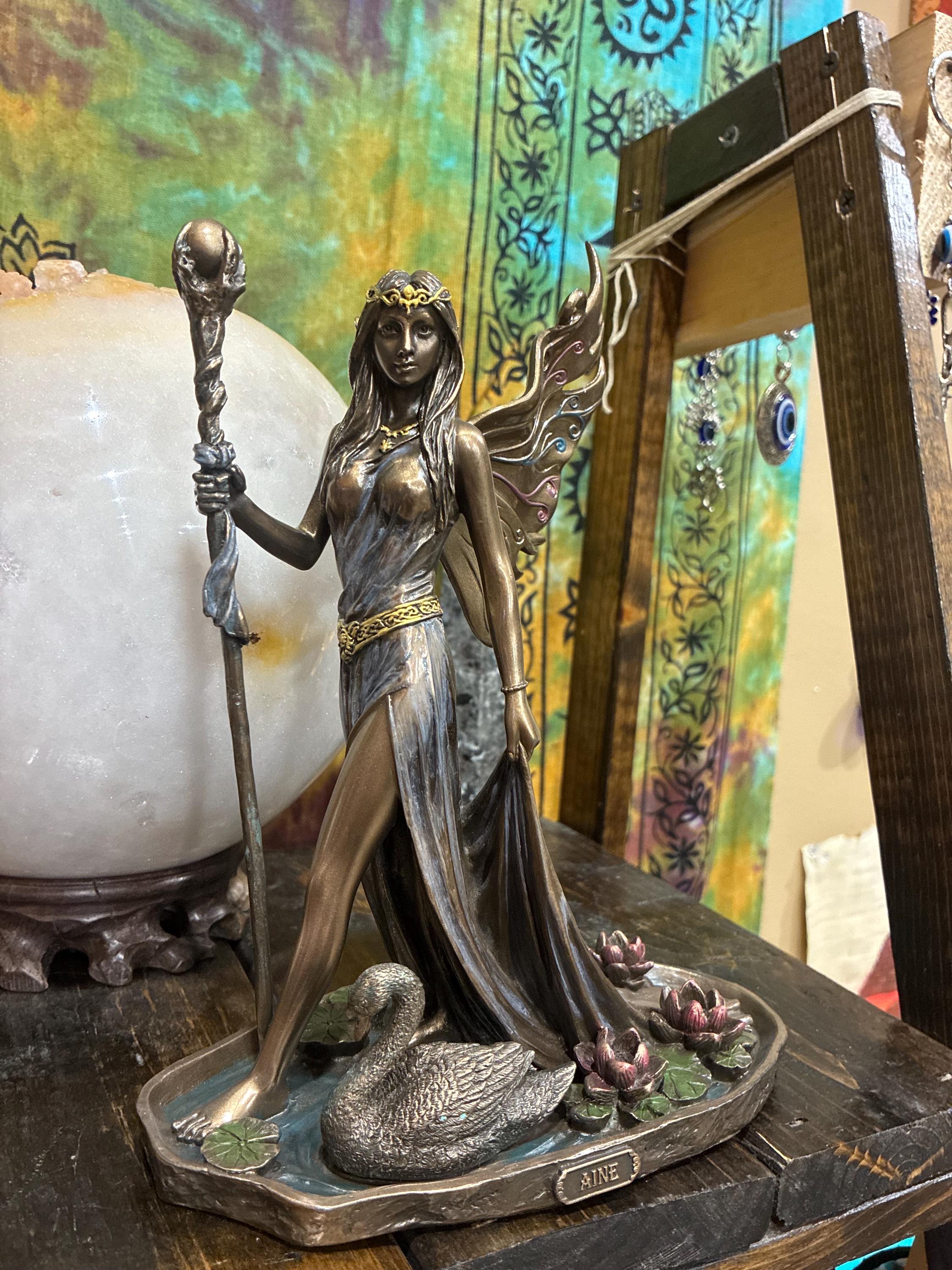 Áine Statue | Irish Faery Goddess, Swan & Lotus Altar Decor