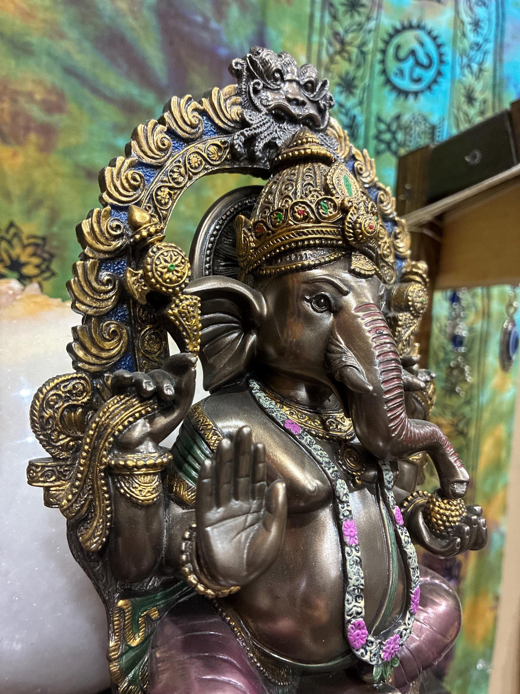 Ganesha Statue | Bronze Cast Resin, Lotus Base, Hindu Altar Decor