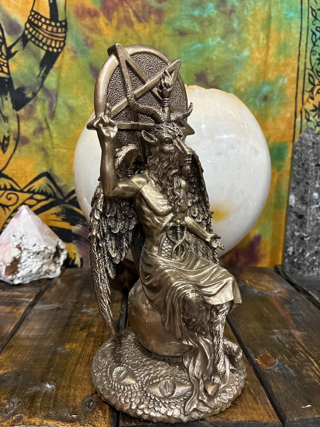 Baphomet Statue Bronze Cast Resin | Sabbatic Goat Altar Decor, Gothic Witchy Home (8 1/2")