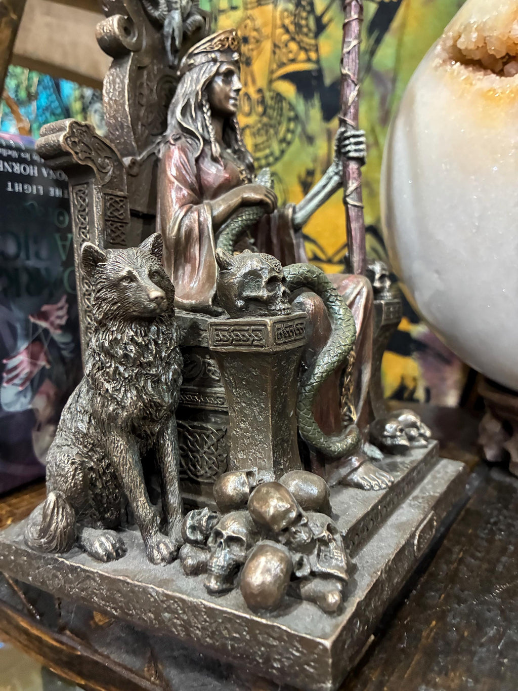 Hel Norse Goddess Statue | Bronze Tone Altar Decor