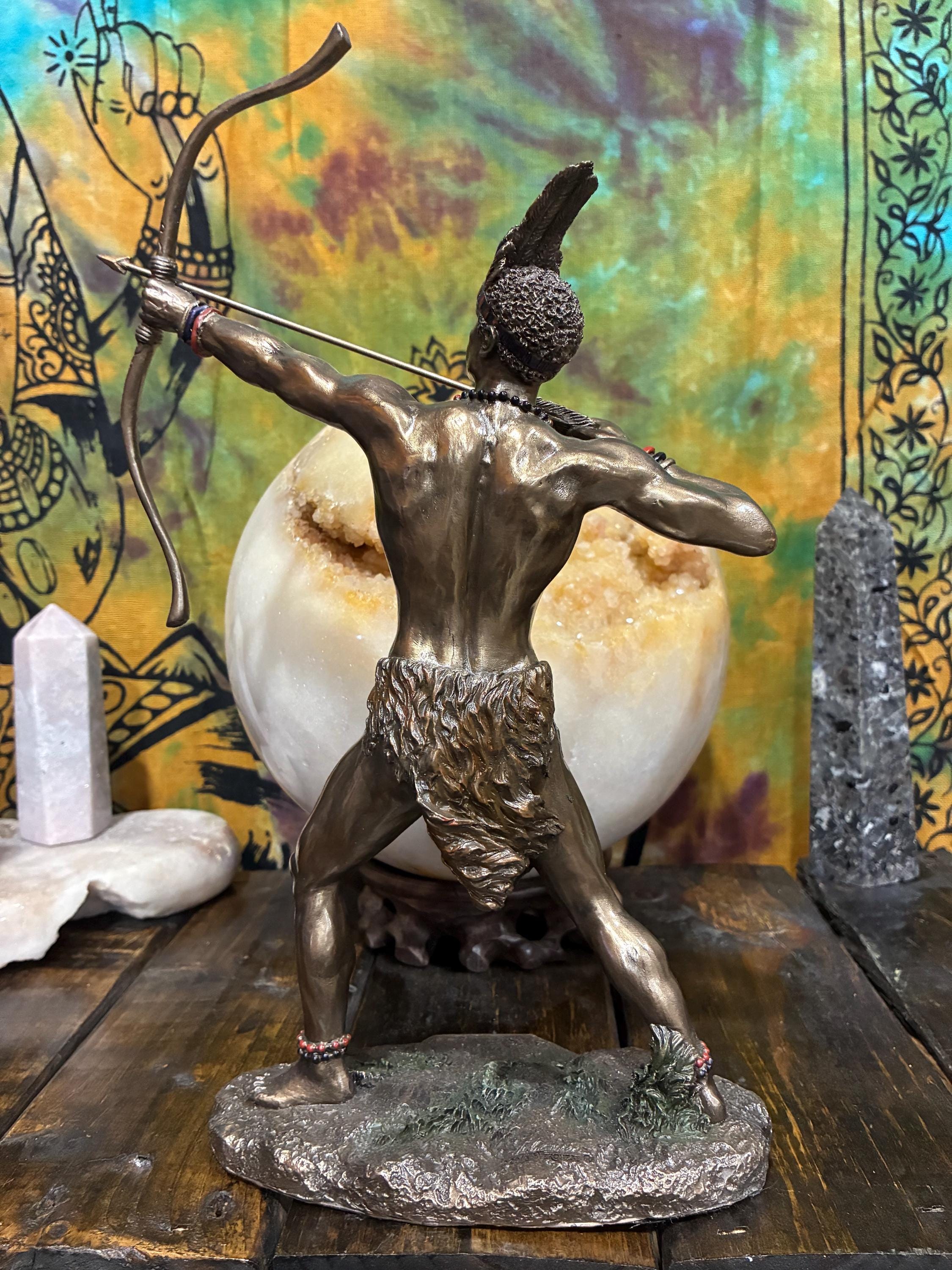 Ochosi Statue | Bronze Finish Orisha Hunter Archer Altar Decor