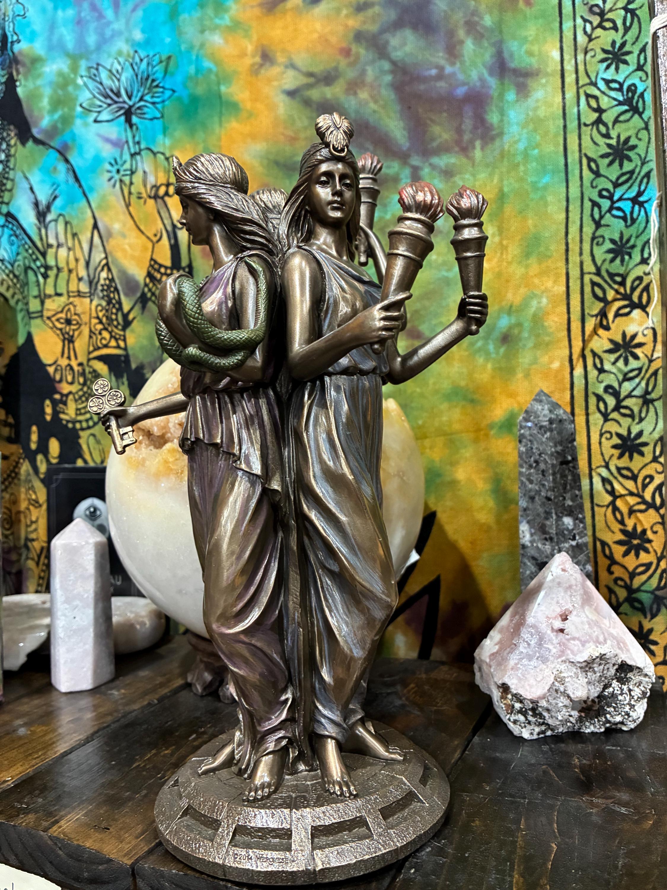 Triple Hecate Statue - Bronze Pagan Altar Decor, Witchcraft Gift