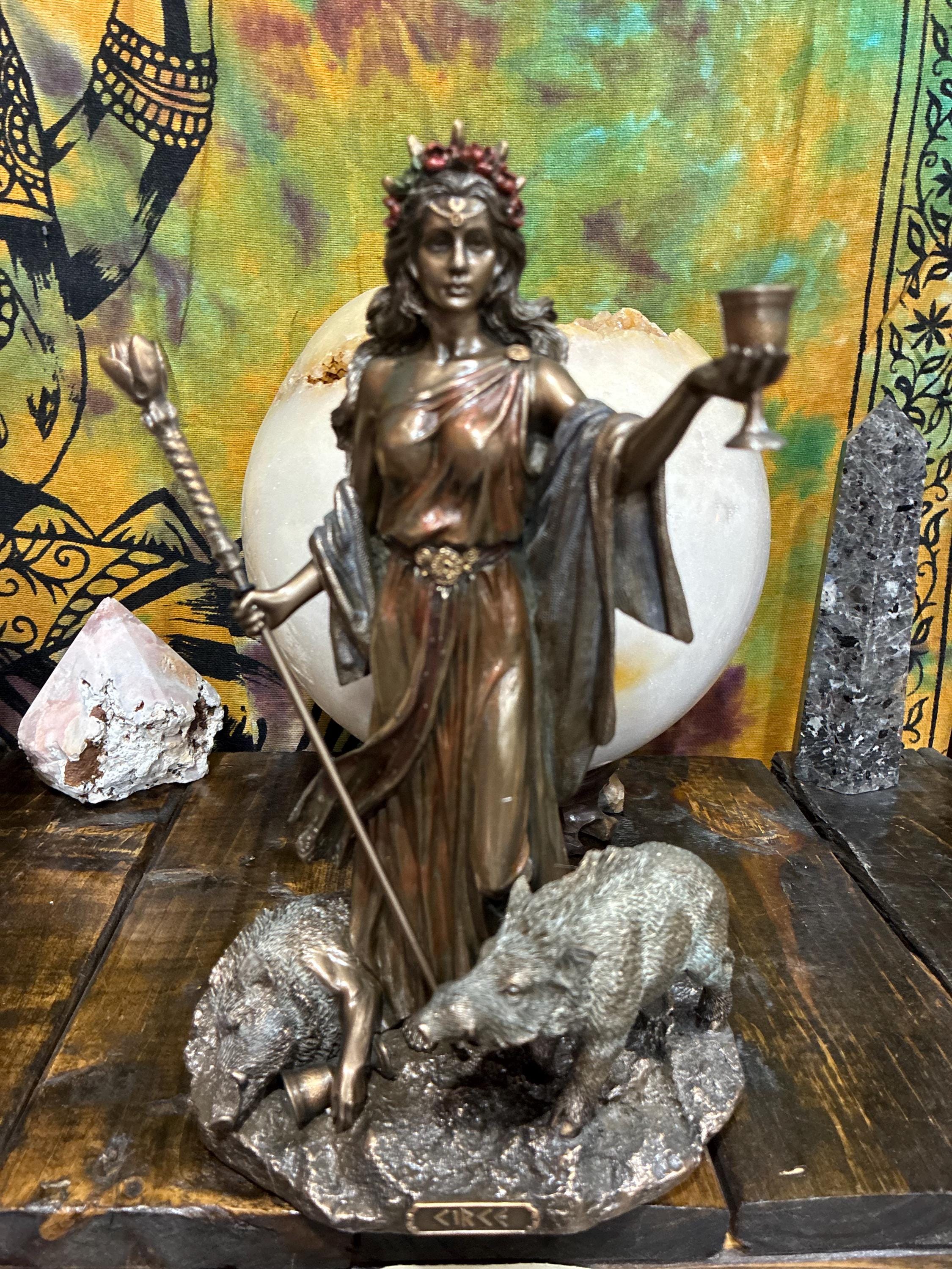 Circe Statue 9 3/8" Bronze Cast Resin | Greek Sorceress Altar Decor, Wand, Chalice