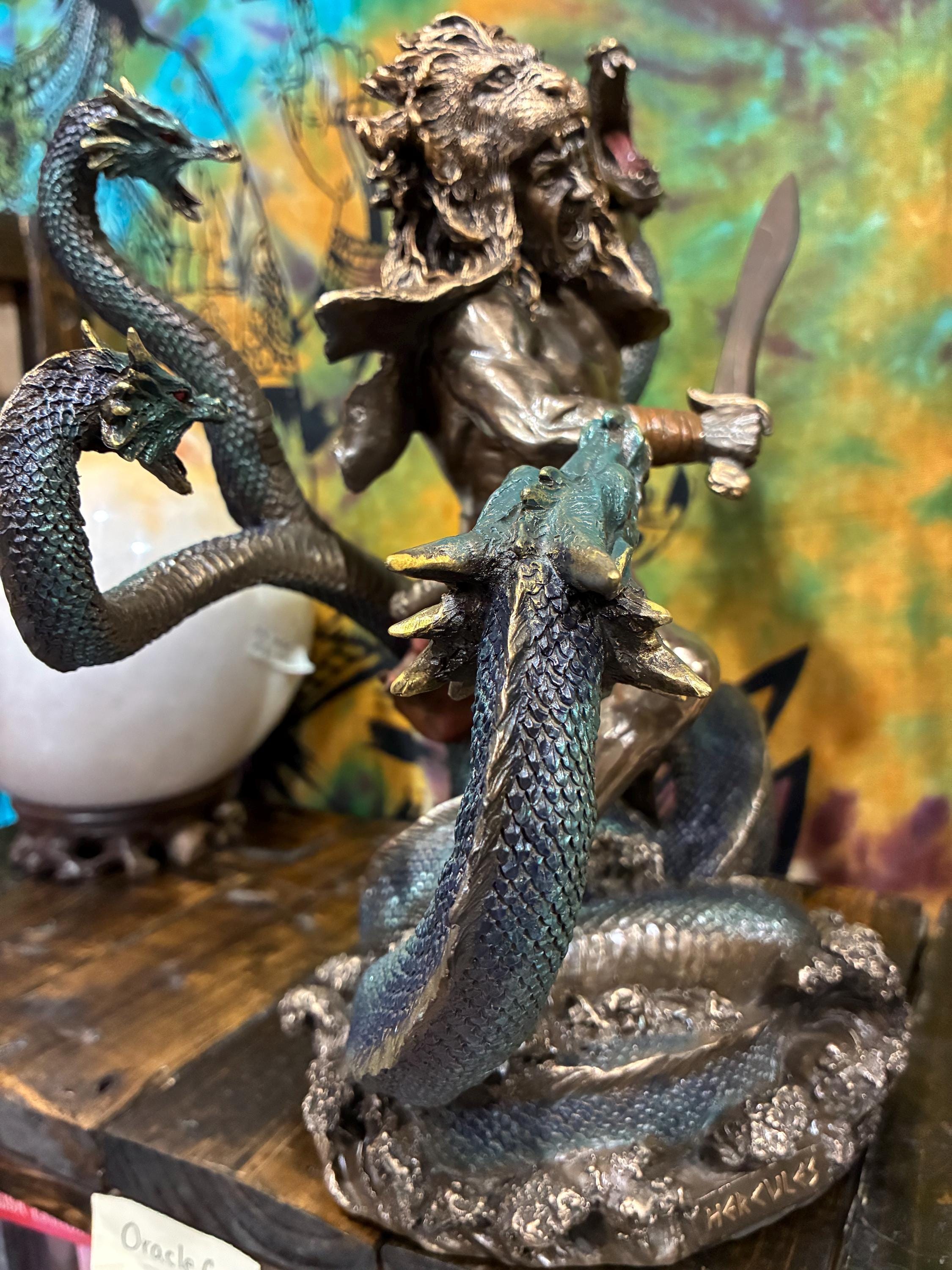 Hercules Statue 12 1/2 Inch | Greek Mythology Decor | Hercules vs Hydra Figurine | Heracles Statue | Strength Courage Gift