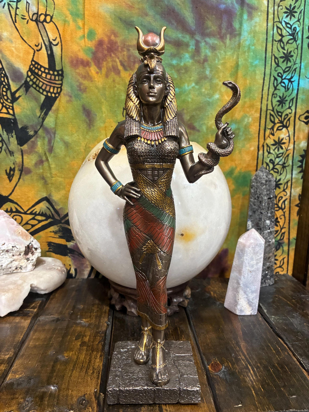 Hathor Statue 11.5 Cold Cast Resin Egyptian Goddess Altar Decor