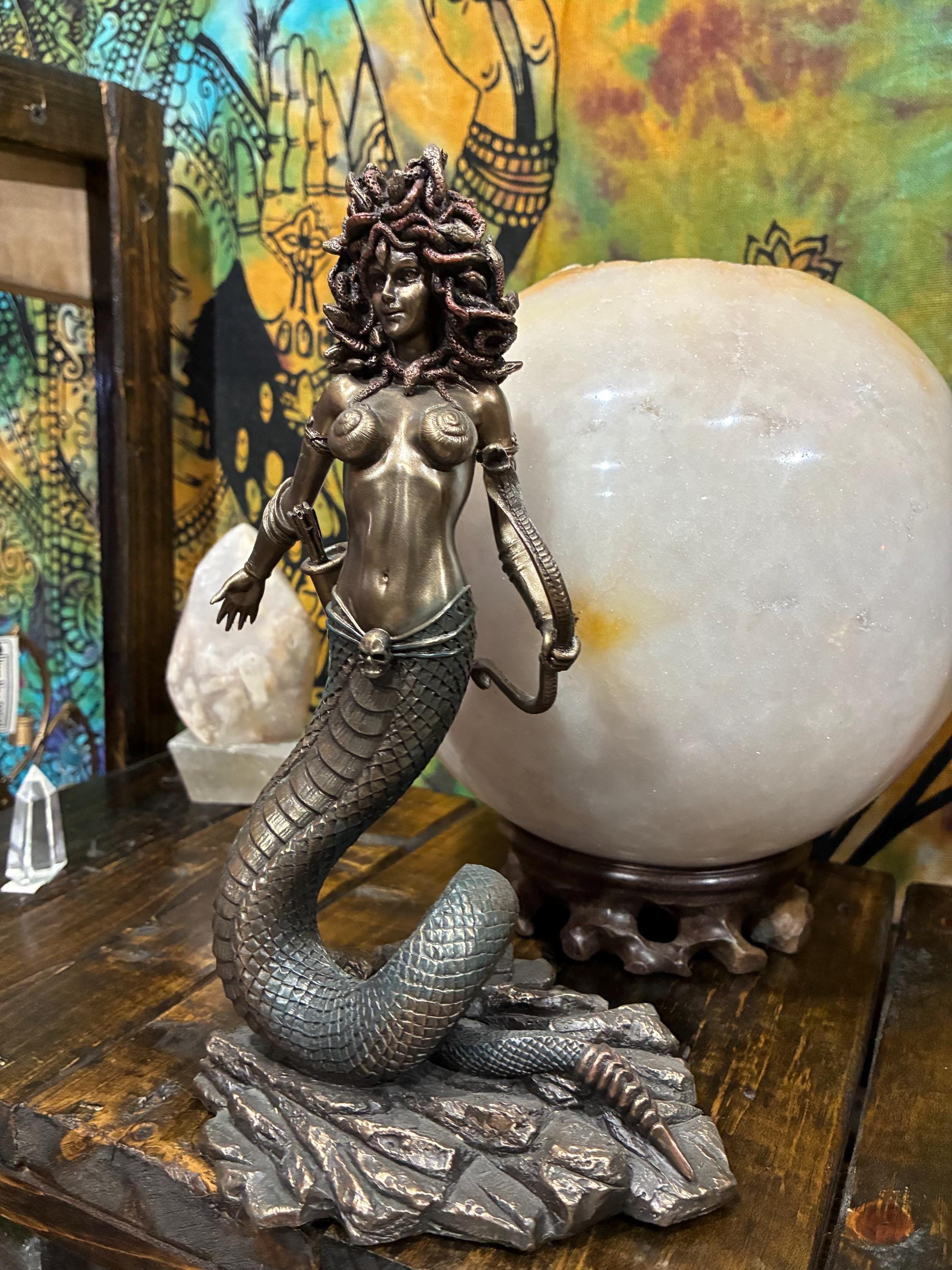 Bronze Cast Resin Medusa Statue | Greek Mythology Gorgon Figurine (8 3/4")