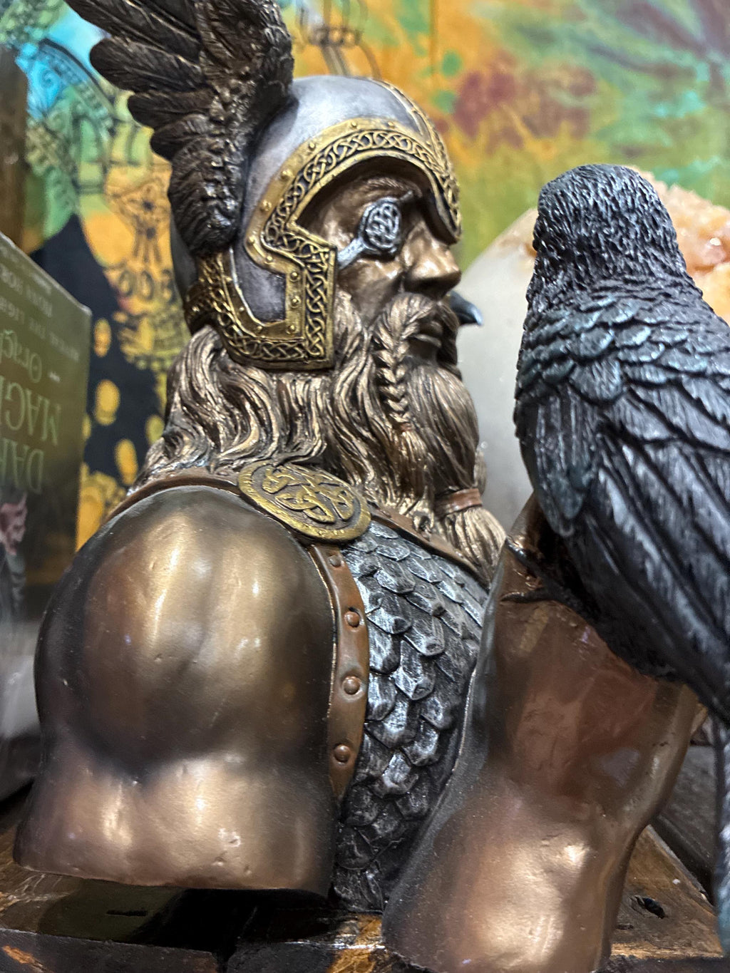 Odin Bust Statue – Norse God, Ravens, Viking Altar Decor