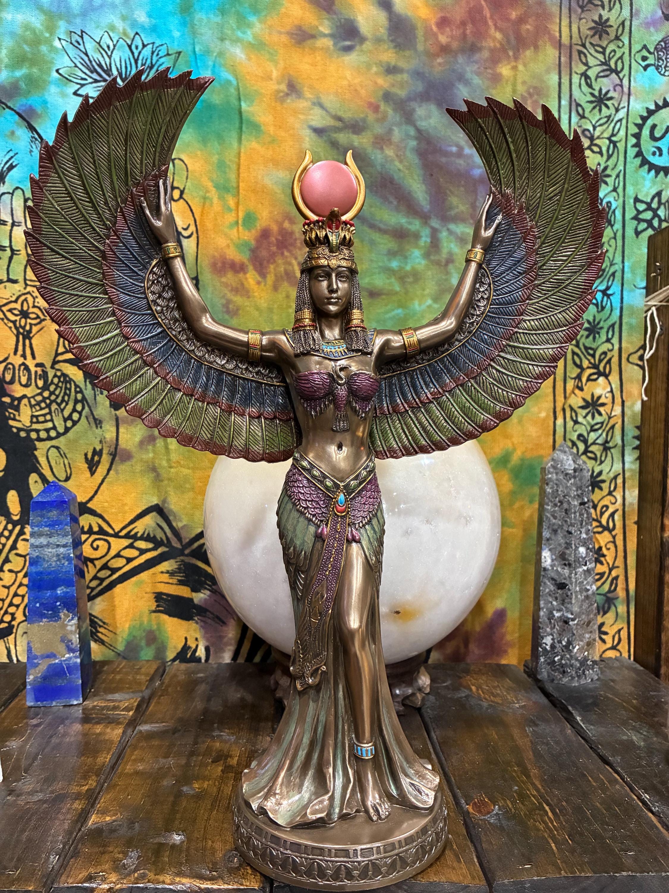 Egyptian Goddess Isis Statue with Wings - Bronze cast resin Altar Figurine - Spiritual Home Decor - Divine Feminine Energy