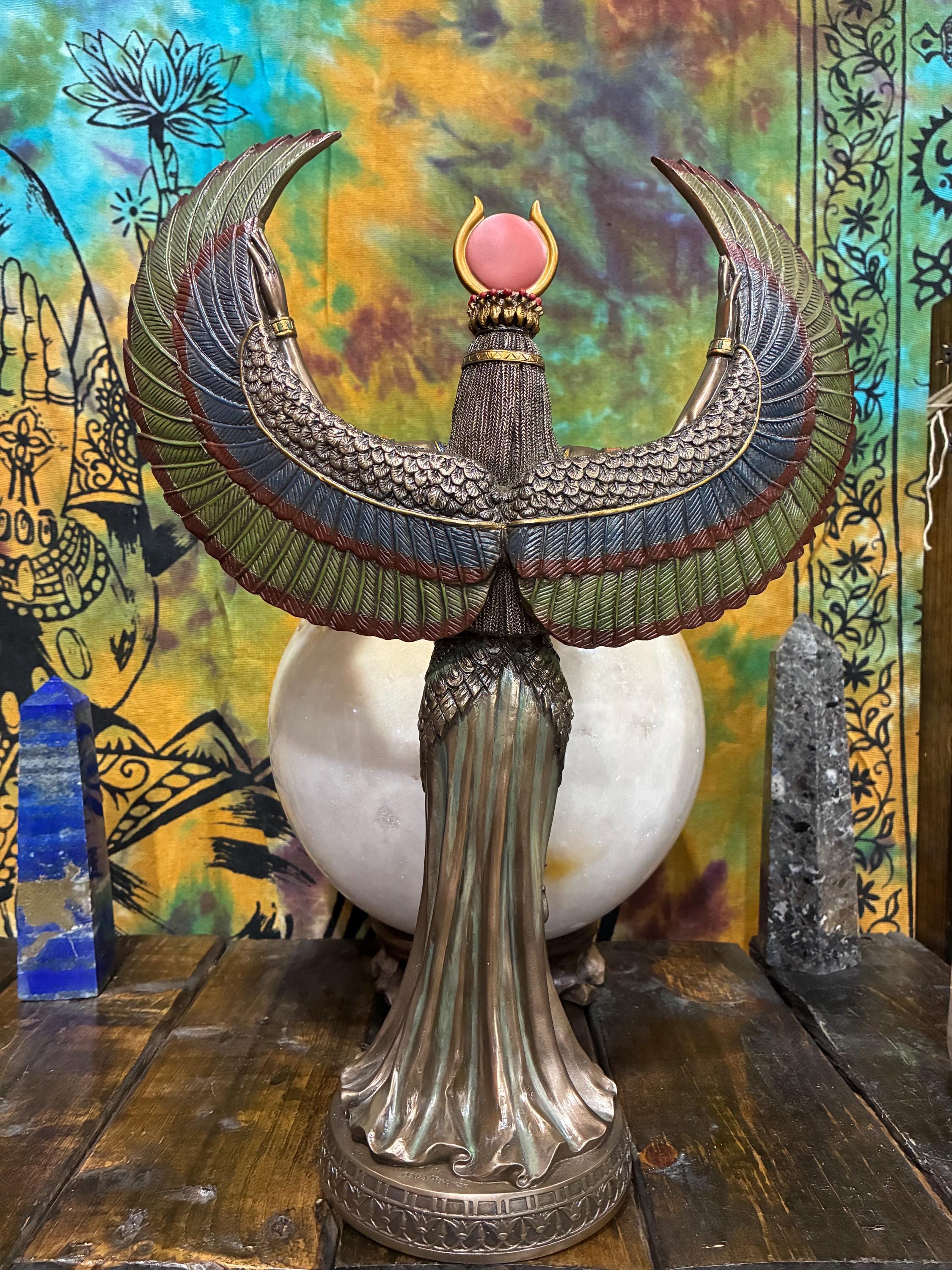 Egyptian Goddess Isis Statue with Wings - Bronze cast resin Altar Figurine - Spiritual Home Decor - Divine Feminine Energy