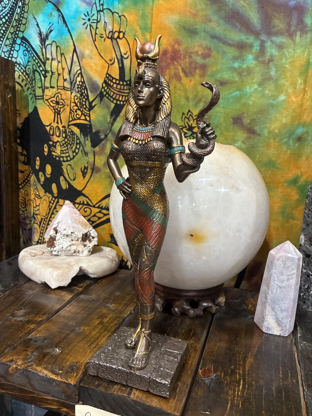 Hathor Statue 11.5 Cold Cast Resin Egyptian Goddess Altar Decor