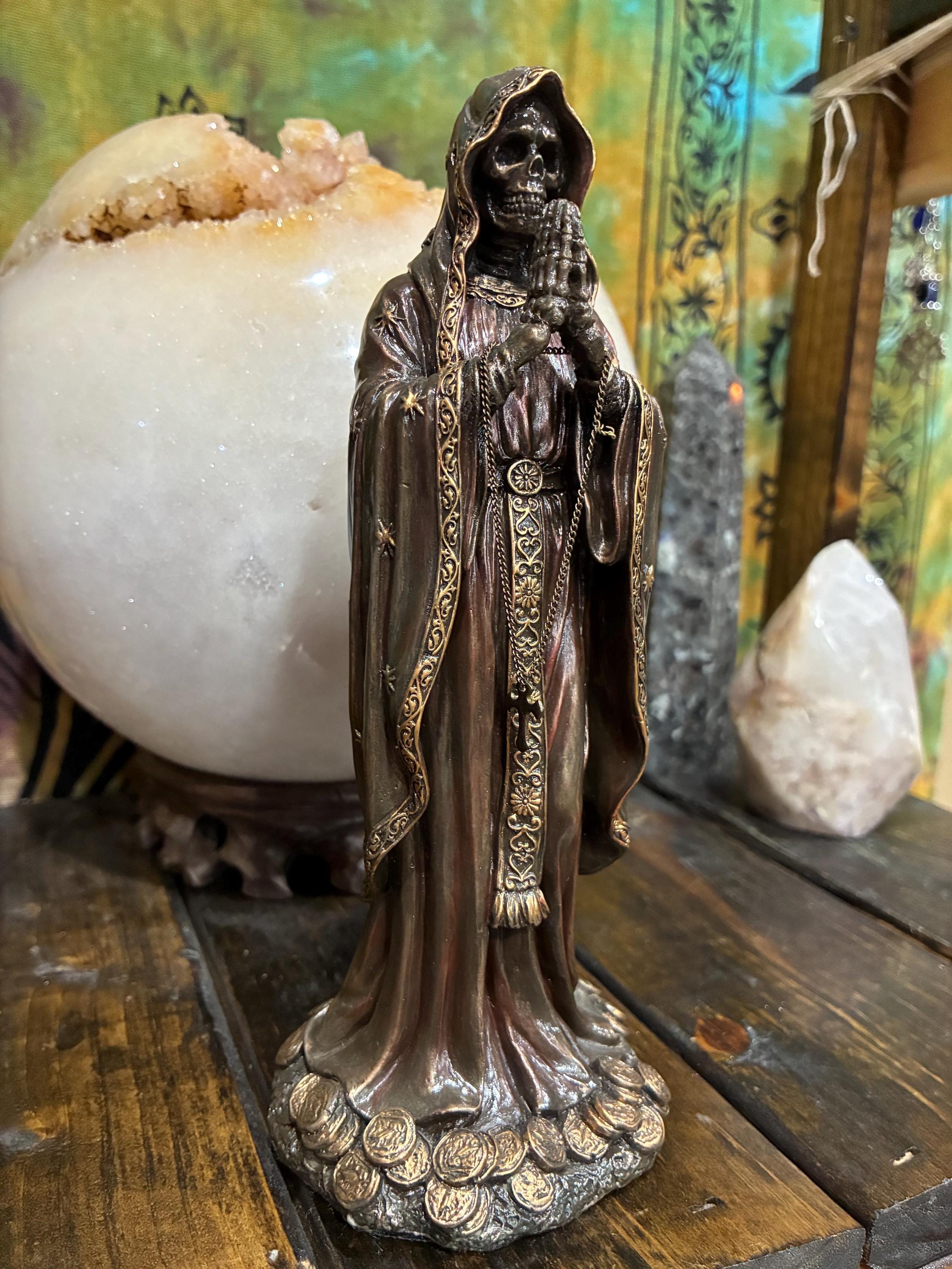 Rosario Muerte 7 1/2” — Gothic Santa Muerte Rosary Statue (Bronze Finish) | Altar Decor | Devotional Gift
