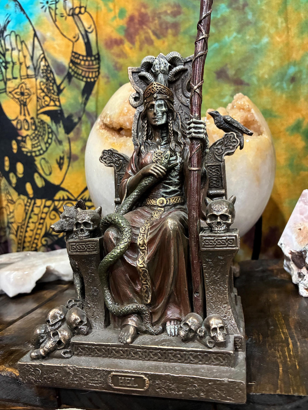 Hel Norse Goddess Statue | Bronze Tone Altar Decor