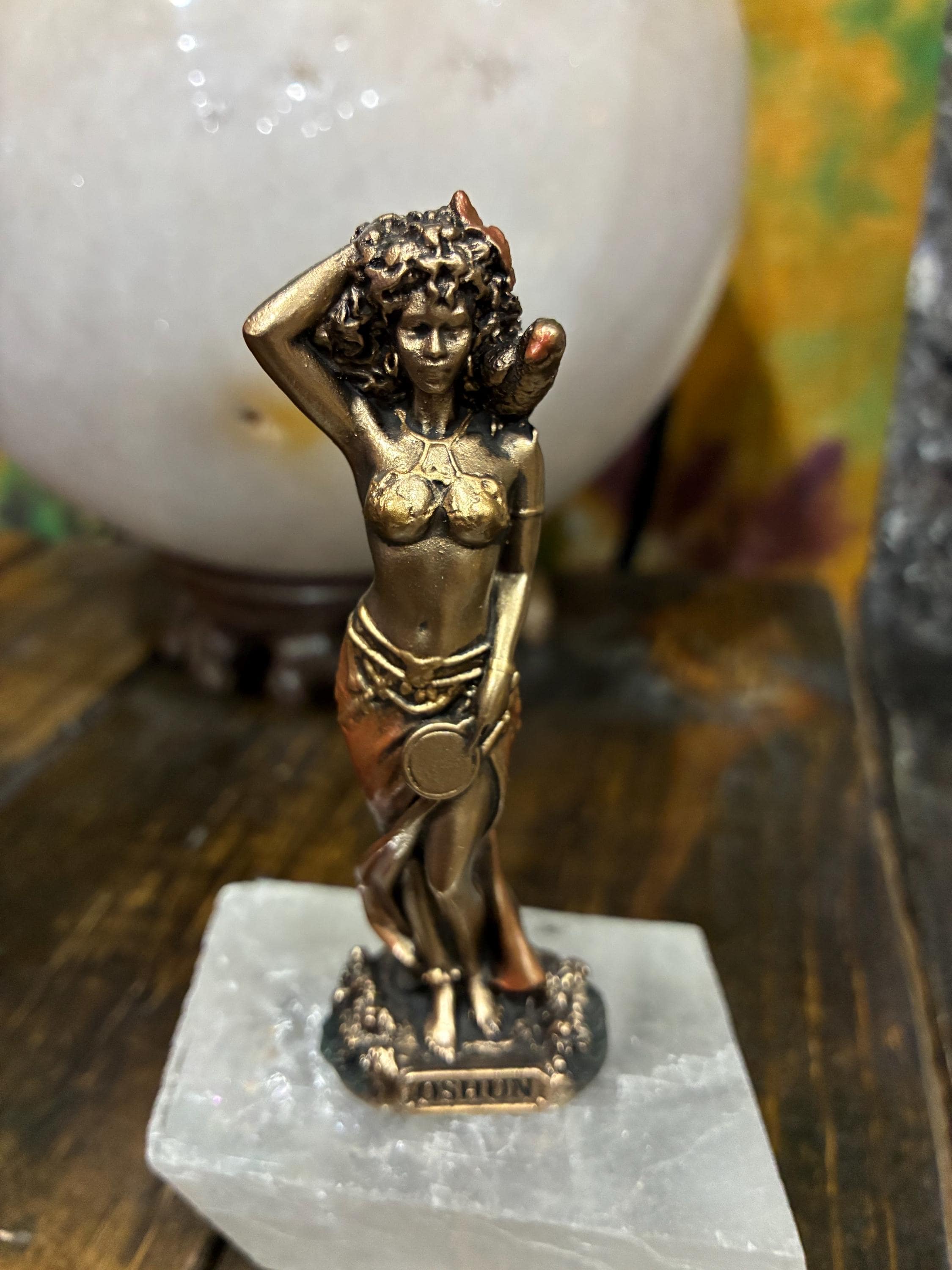 Oshun Statue | Bronze Finish, Yoruba Altar Decor (3 5/8  inch)