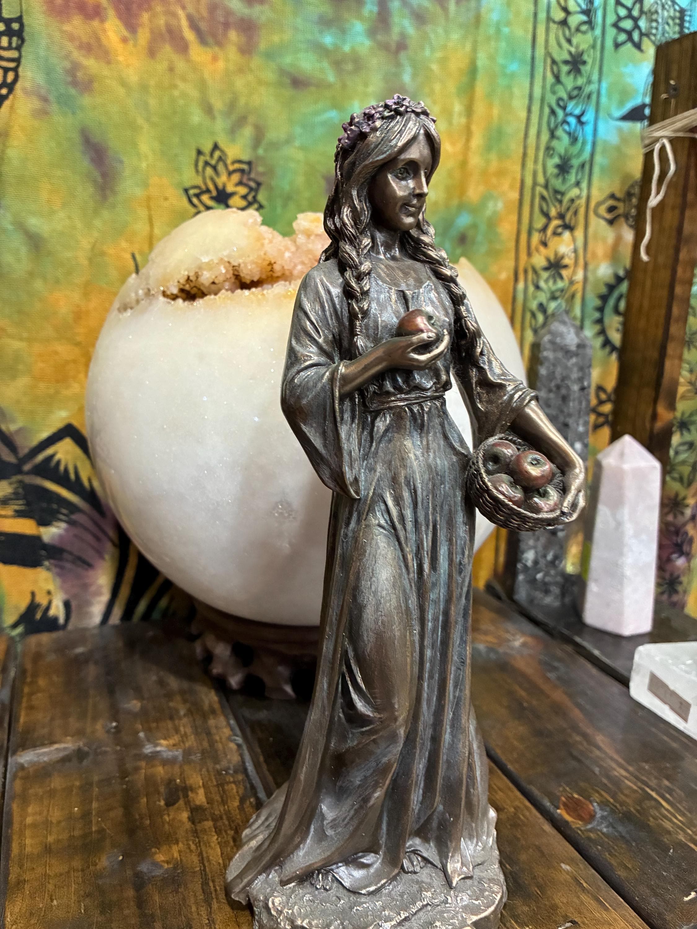 Idunn Statue 8 7/8" Bronze Cast Resin | Youth, Renewal, Golden Apples | Pagan Altar Decor