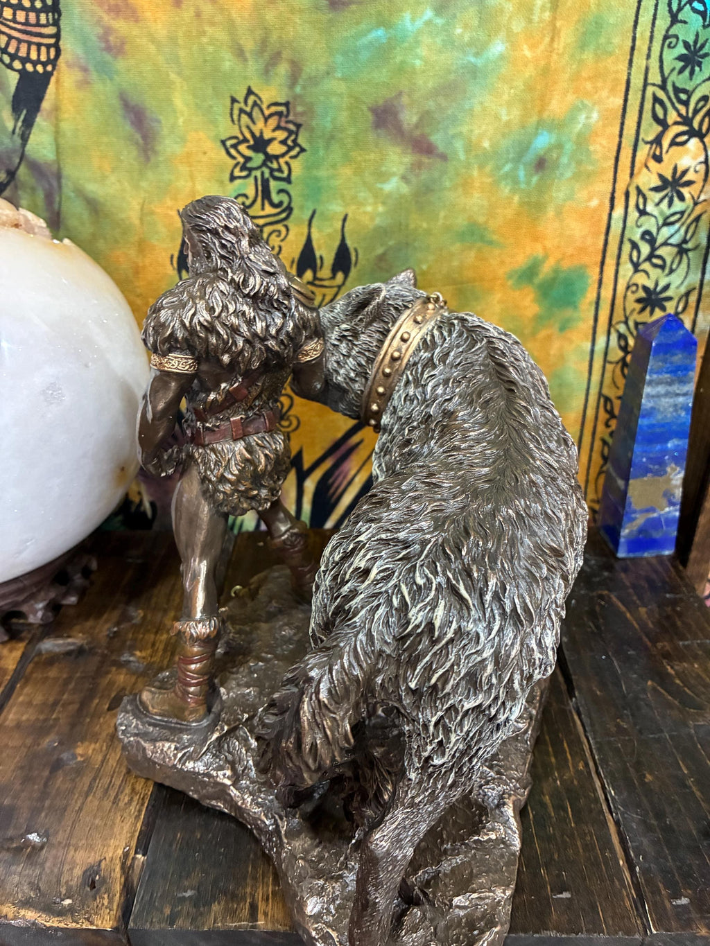 Týr Statue – Norse God of War, Justice, Fenrir Wolf Scene, Resin Viking Decor