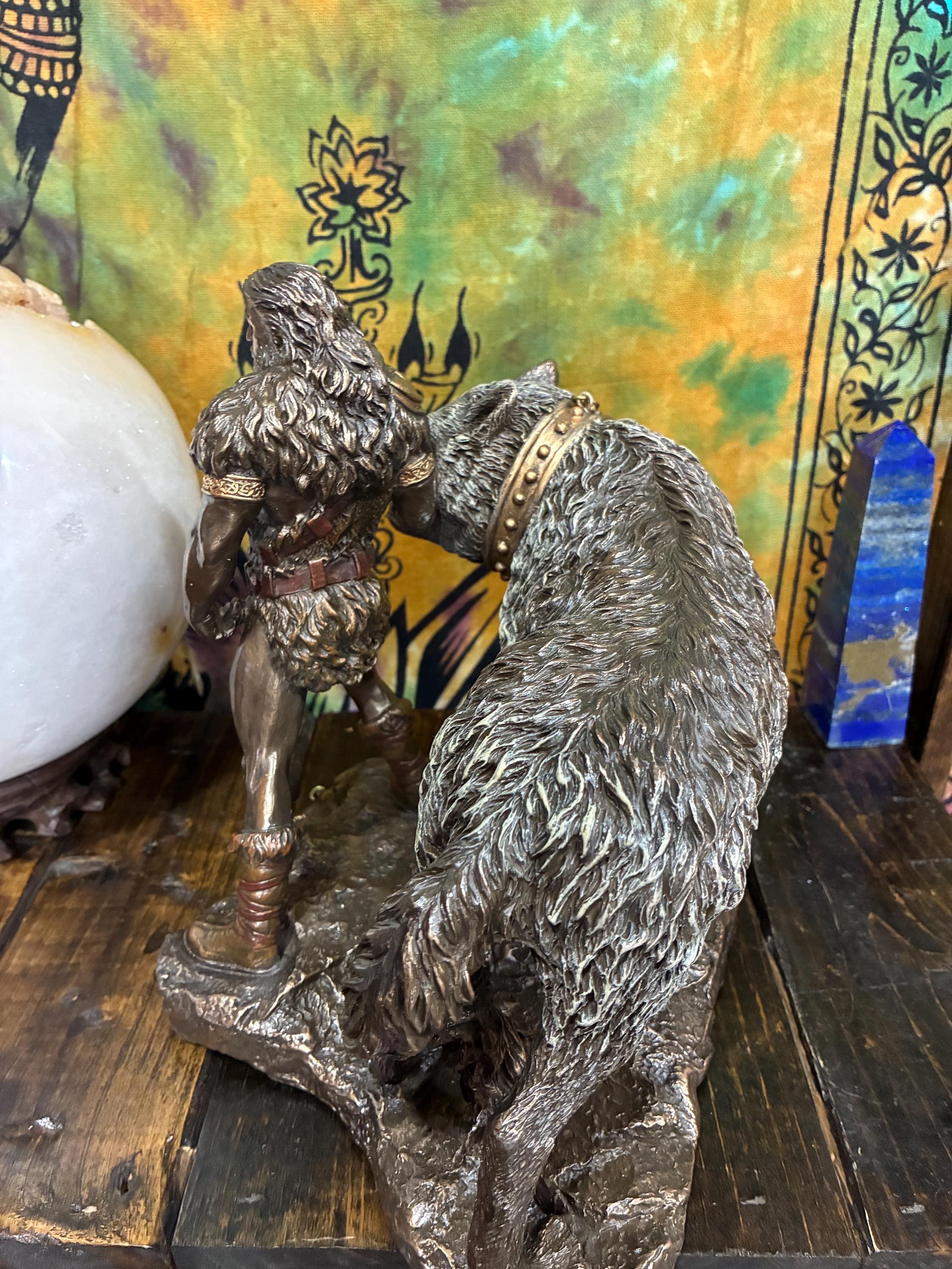 Týr Statue – Norse God of War, Justice, Fenrir Wolf Scene, Resin Viking Decor