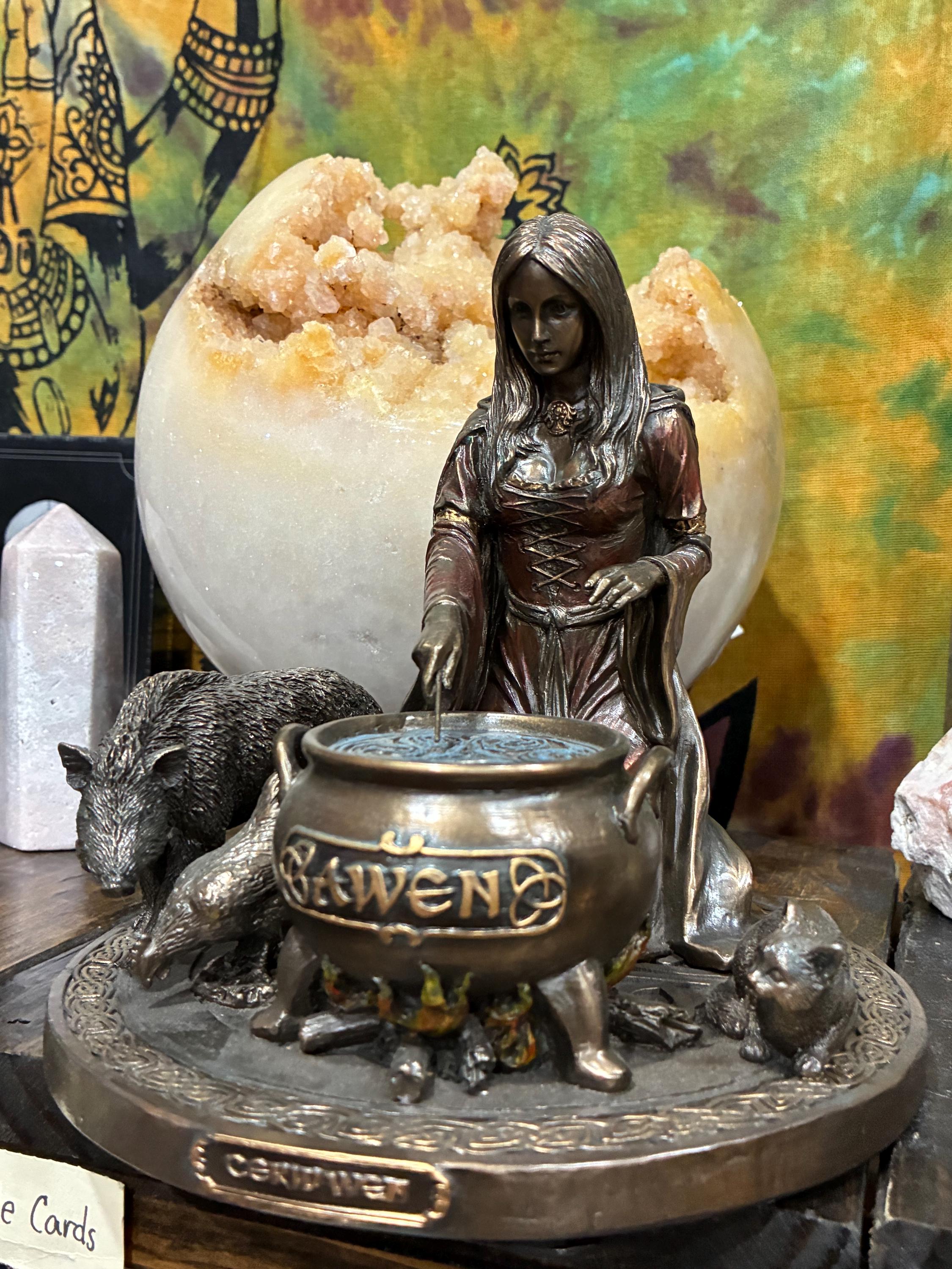Ceridwen Statue - Welsh Goddess, Cauldron of Awen, Celtic Altar Decor