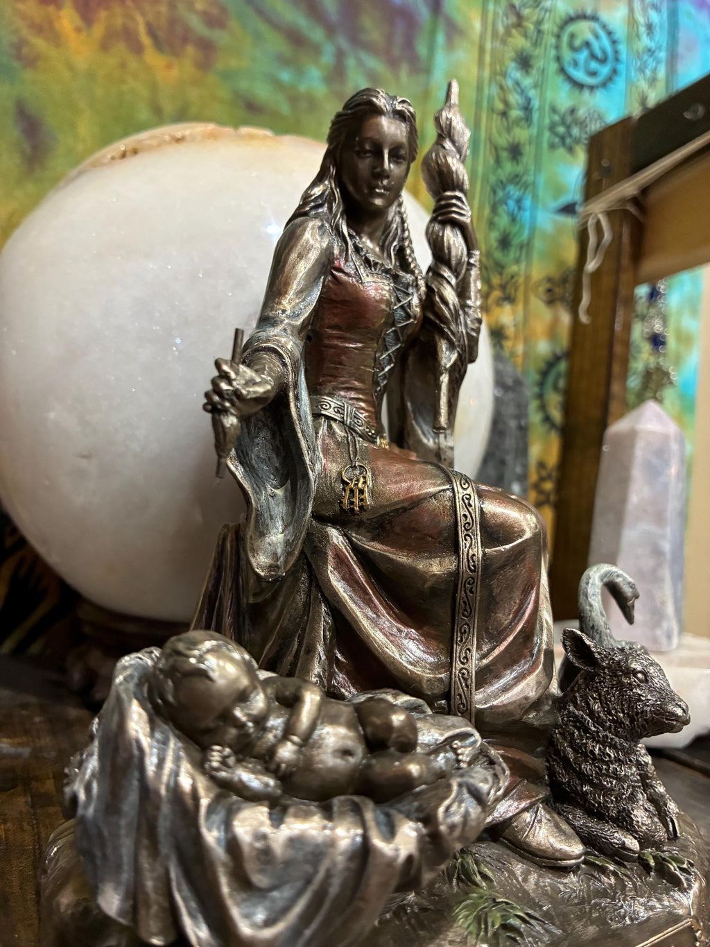 Frigga Statue | Norse Goddess of Motherhood, Home, Protection | Bronze Cast Resin Altar Decor