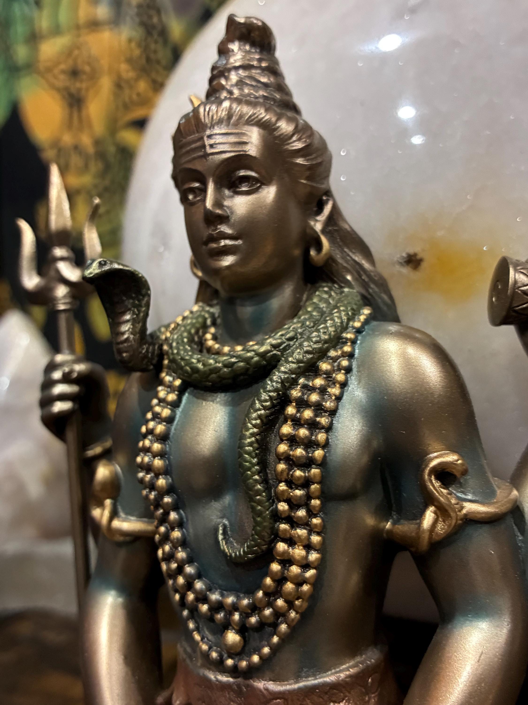 Shiva Statue — 6 1/4” (Meditation Pose) | Hindu Deity Altar Decor | Trident + Drum |