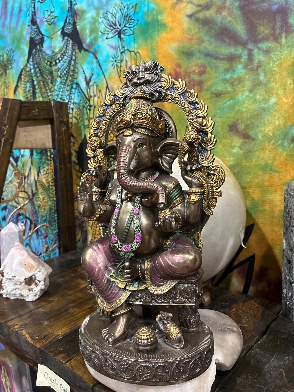 Ganesha Statue | Bronze Cast Resin, Lotus Base, Hindu Altar Decor