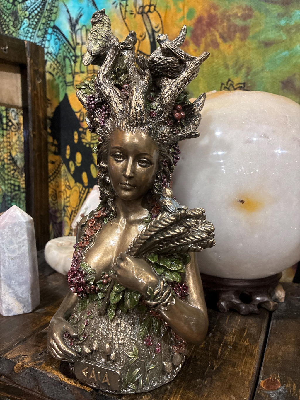 Gaia Statue | 10" Mother Earth Goddess, Bronze Cast Resin Altar Decor