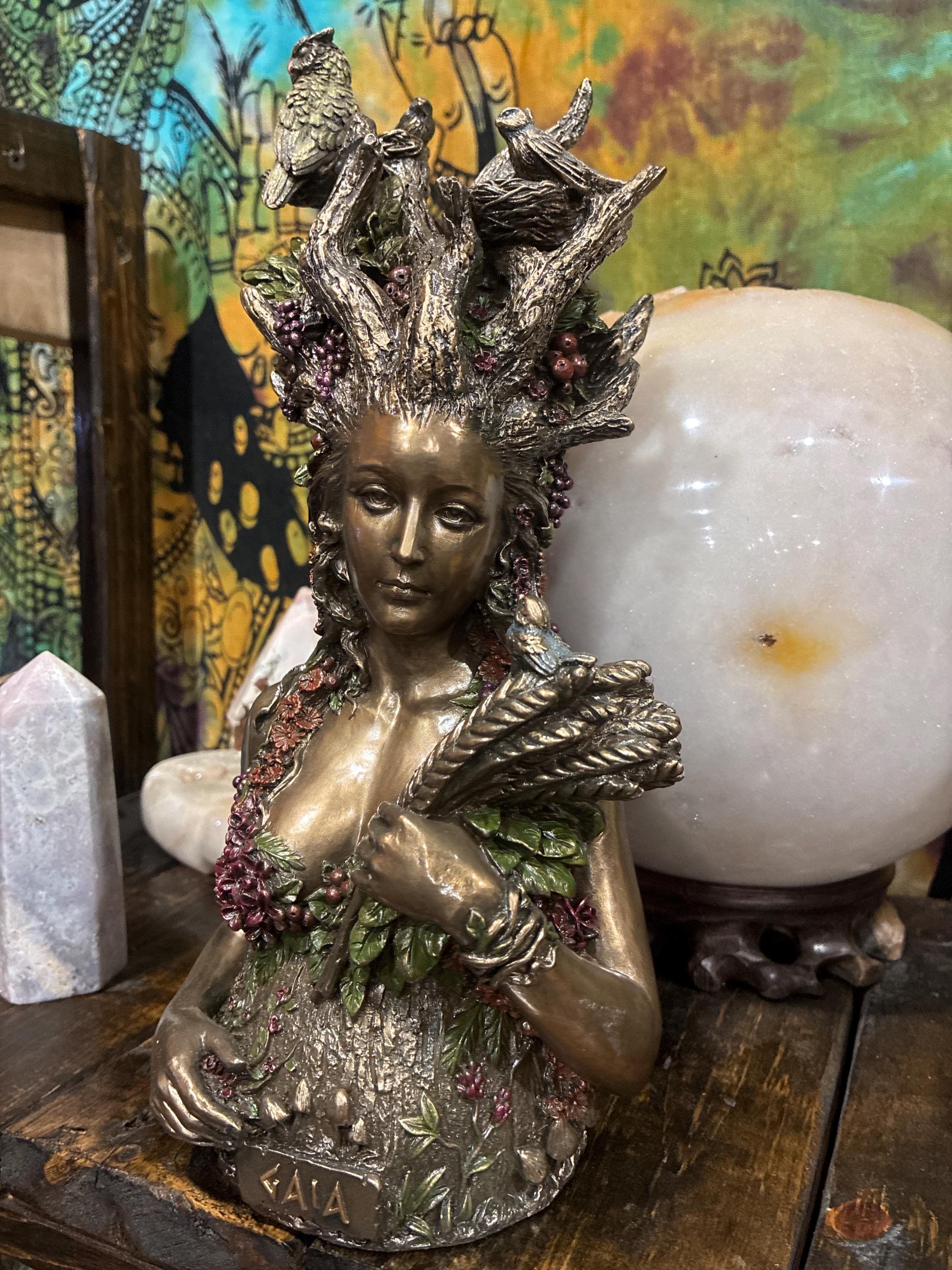 Gaia Statue | 10" Mother Earth Goddess, Bronze Cast Resin Altar Decor