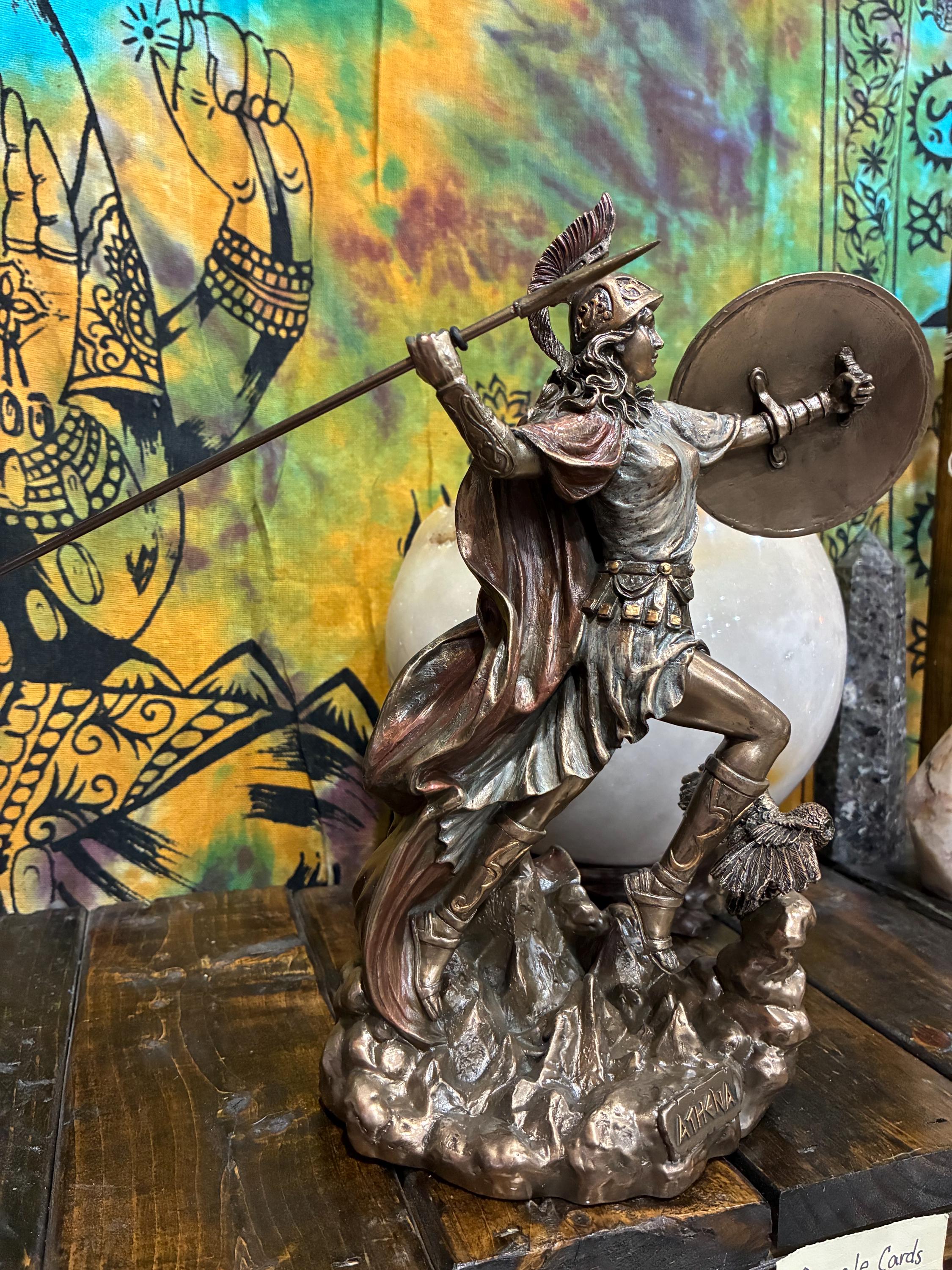 Athena Goddess Statue 10 1/4 Inch | Owl of Wisdom Figurine | Greek Mythology Altar Decor | Protection Courage Strategy | Spiritual Gift