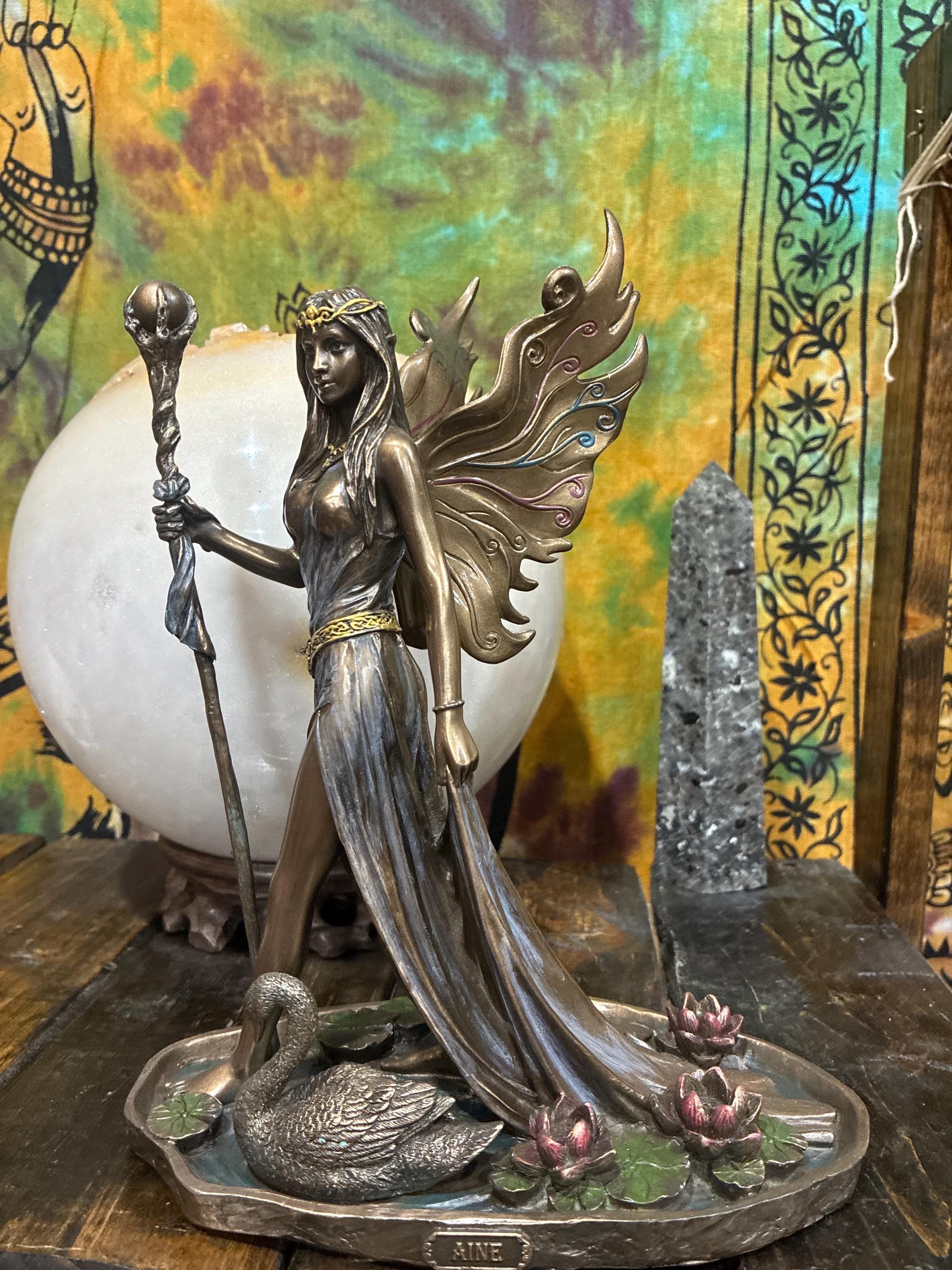 Áine Statue | Irish Faery Goddess, Swan & Lotus Altar Decor
