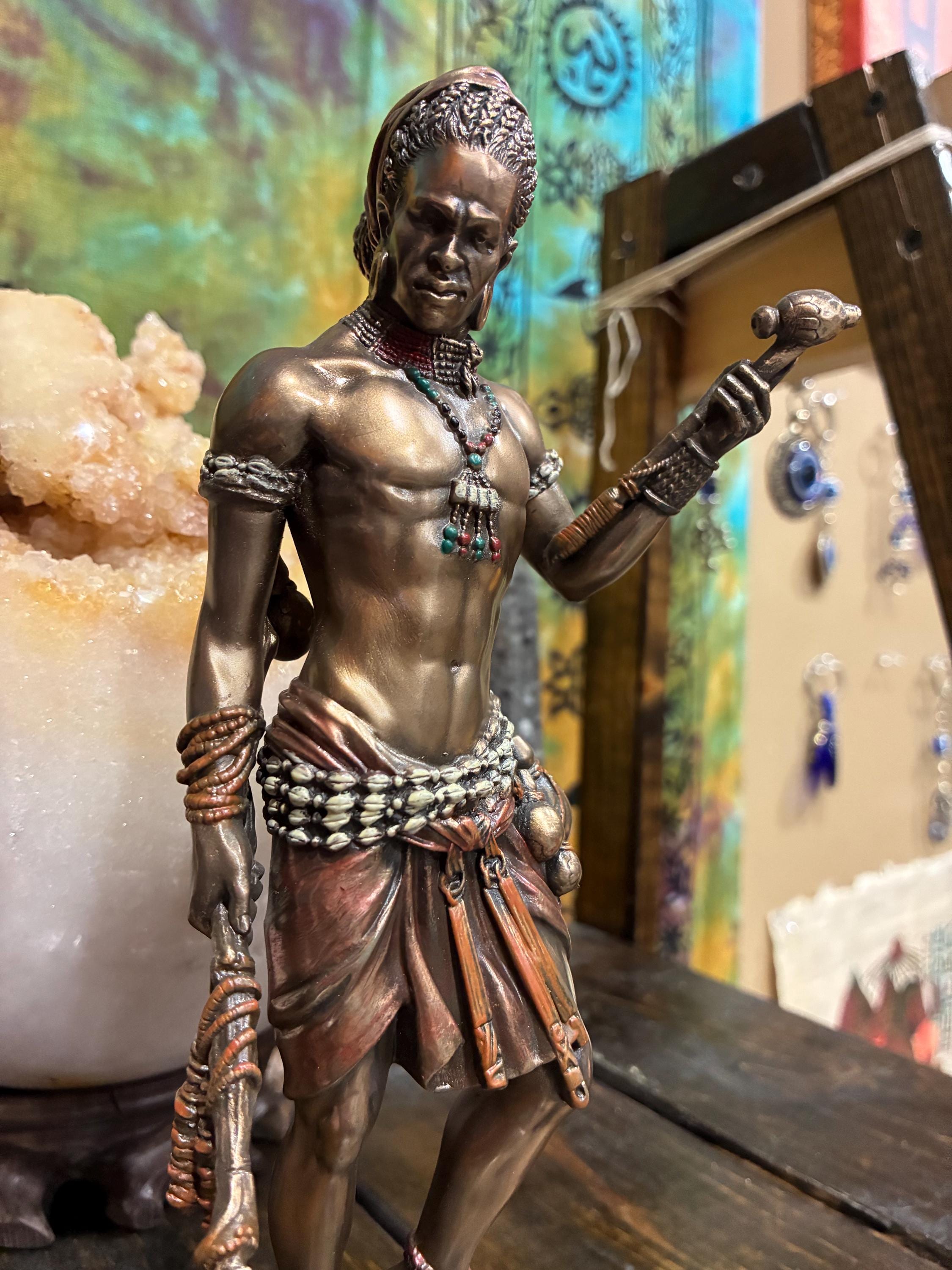 Eshu Statue | Bronze Finish Orisha, Yoruba Altar Decor (8 1/2 inch)