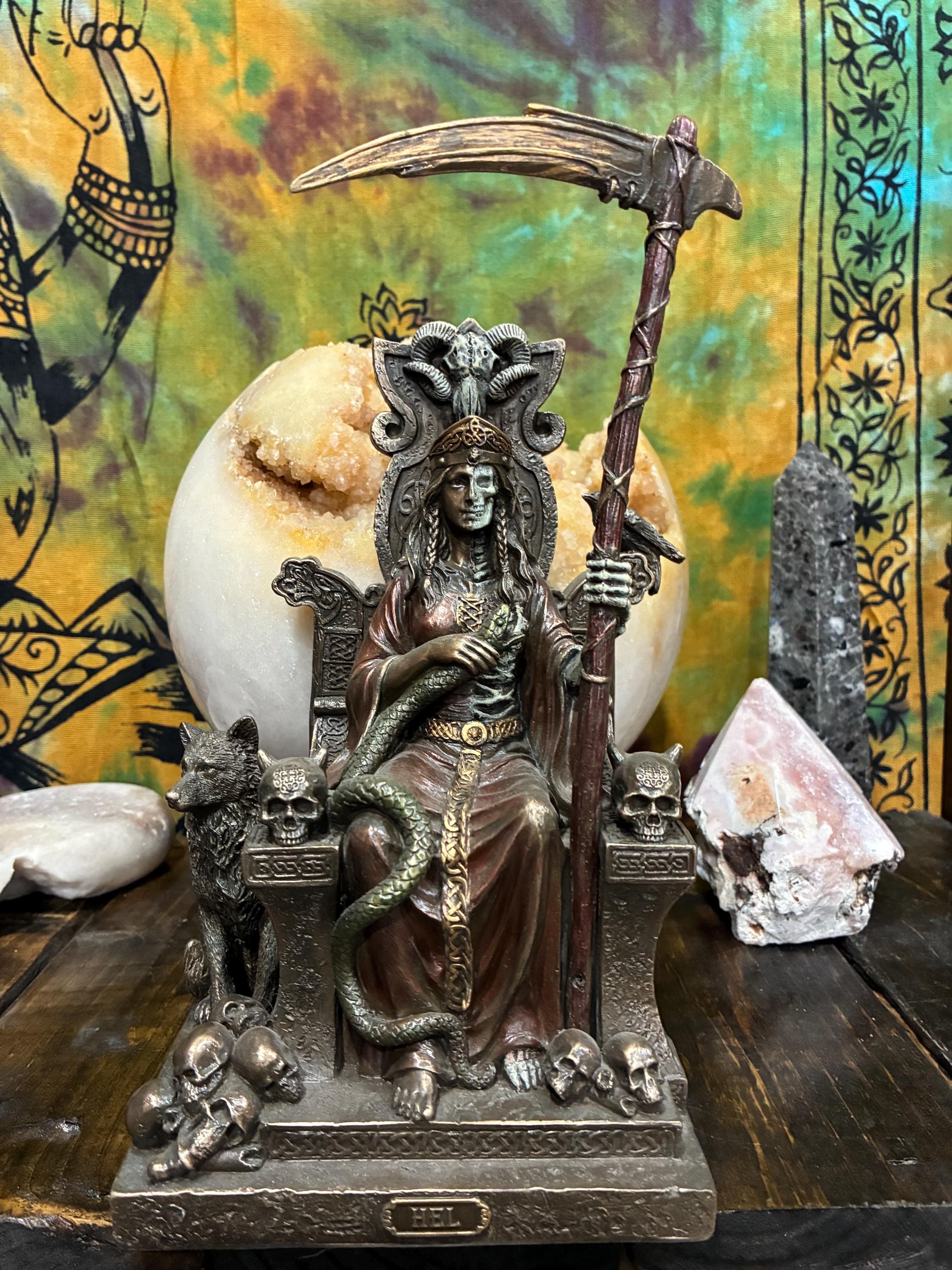 Hel Norse Goddess Statue | Bronze Tone Altar Decor