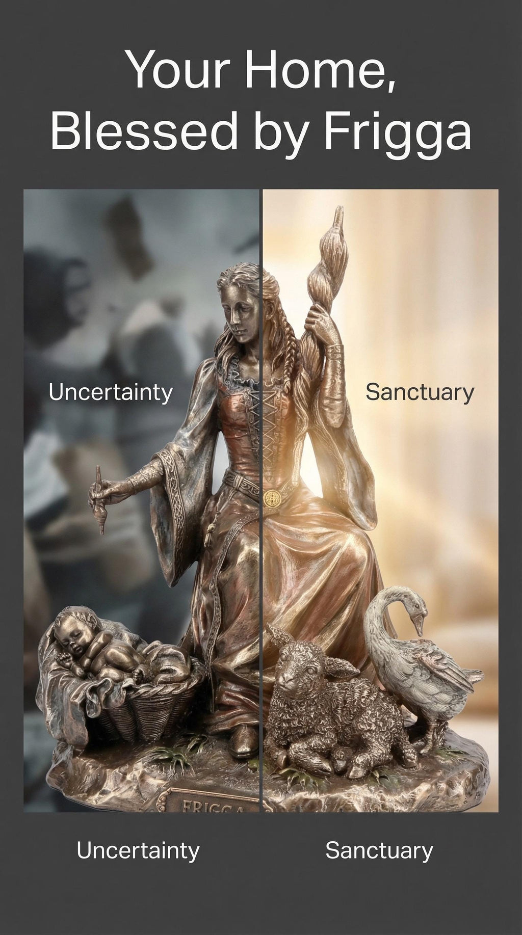 Frigga Statue | Norse Goddess of Motherhood, Home, Protection | Bronze Cast Resin Altar Decor
