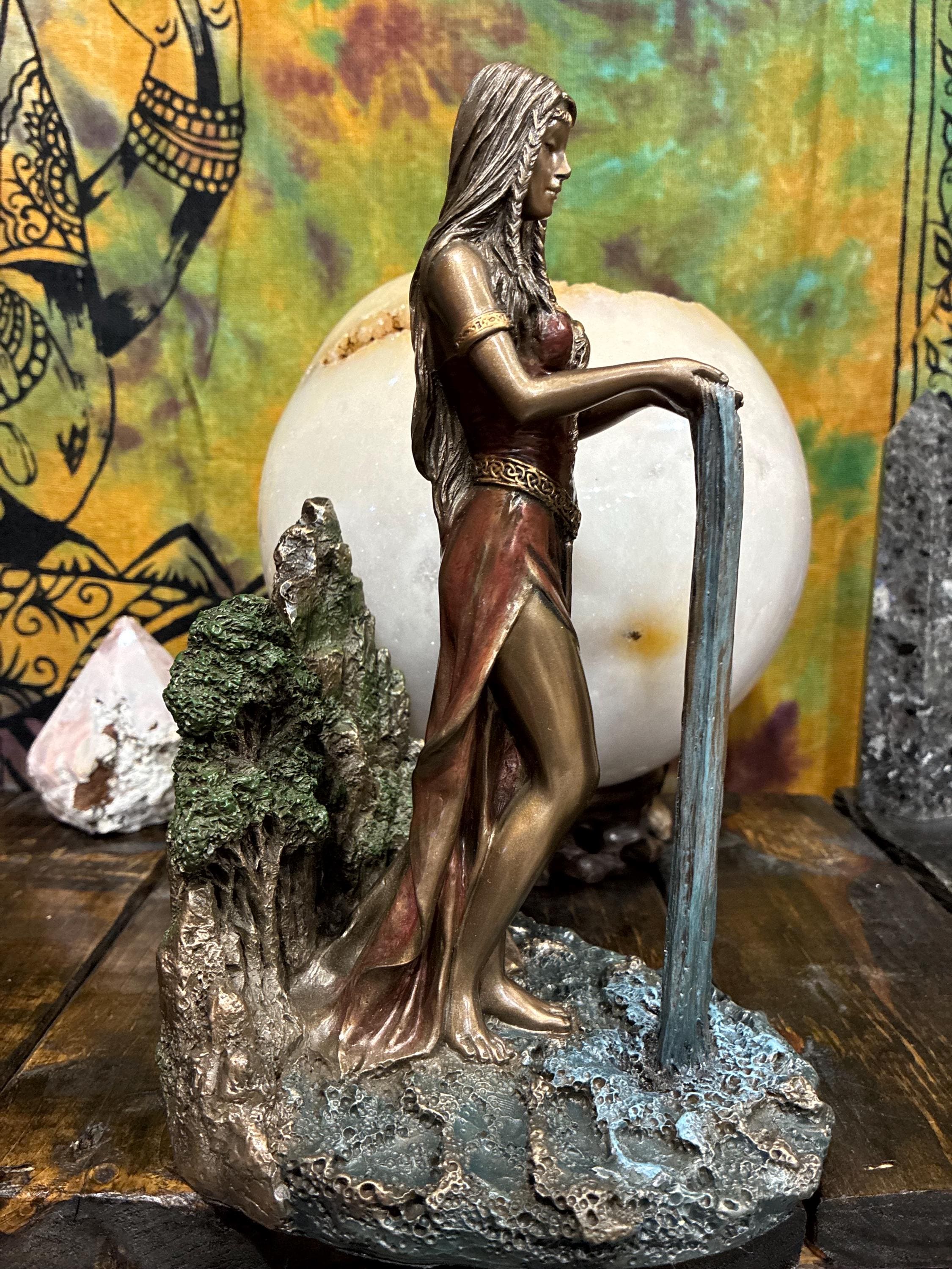 Danu Statue 9 1/8" | Celtic Mother Goddess of Water, Abundance | Bronze Resin Altar Decor